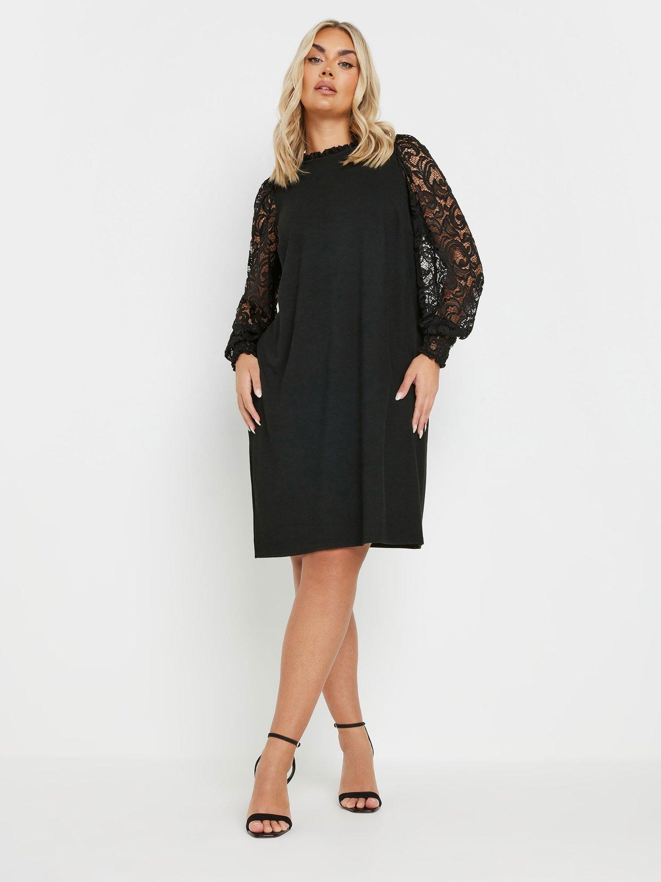 yours-curve-lace-sleeve-dress-blackback