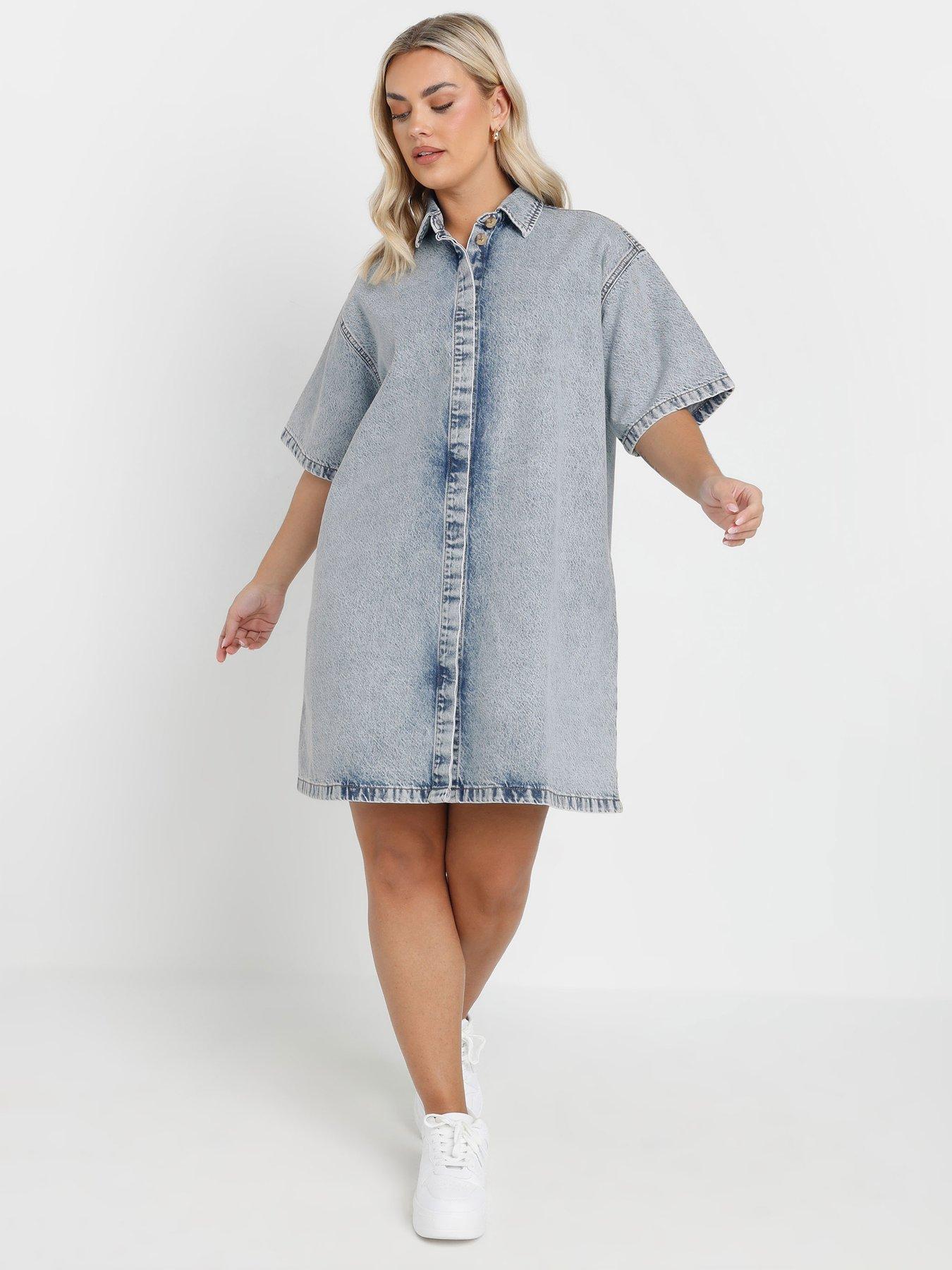 undefined Curve Denim Shirt Dress - Blue