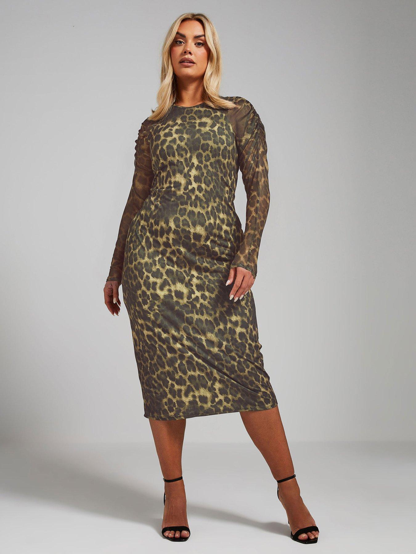 yours-curve-ruched-sleeve-leopard-dress-brown