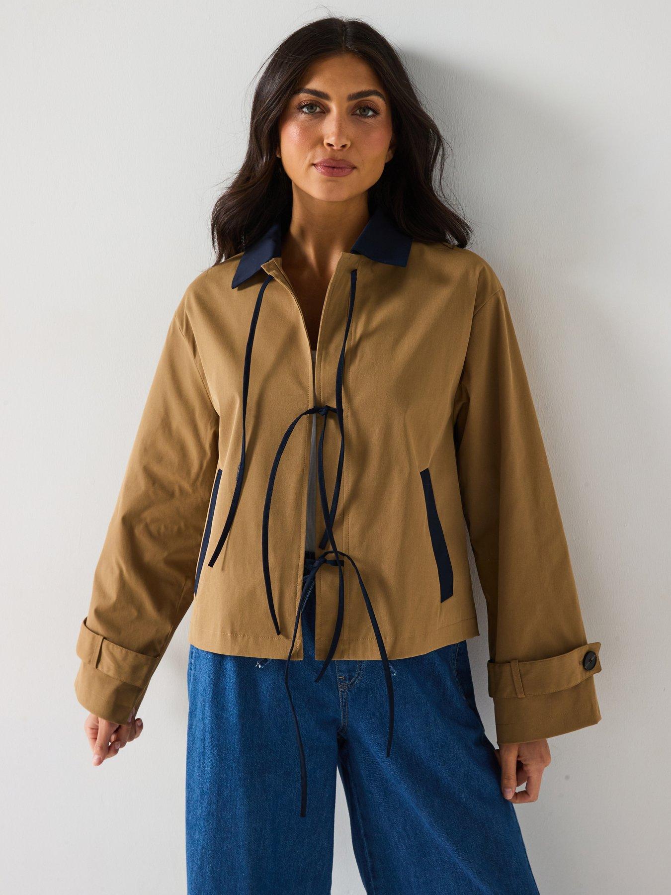 Image 1 of 6 of Only Tie Detail Jacket - Beige