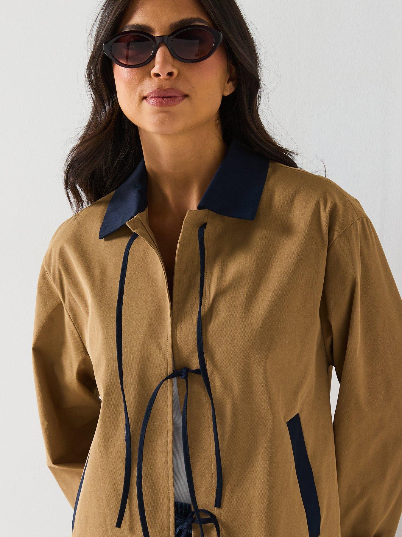 Image 4 of 6 of Only Tie Detail Jacket - Beige