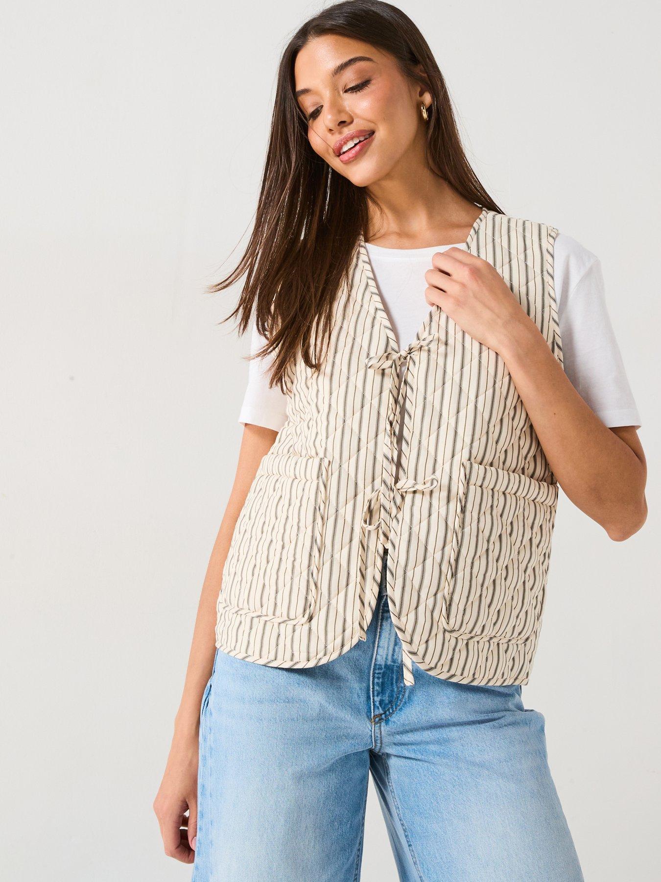 Only Quilted Stripe Tie Detail Waistcoat - Multi