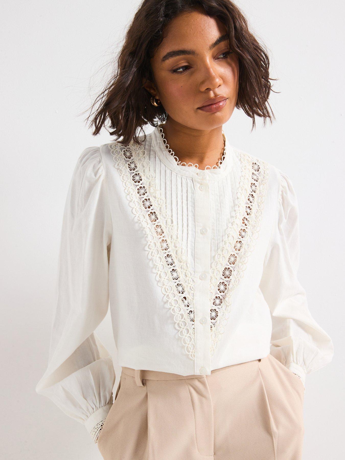 Image 1 of 6 of JDY Lace Detail Shirt - White