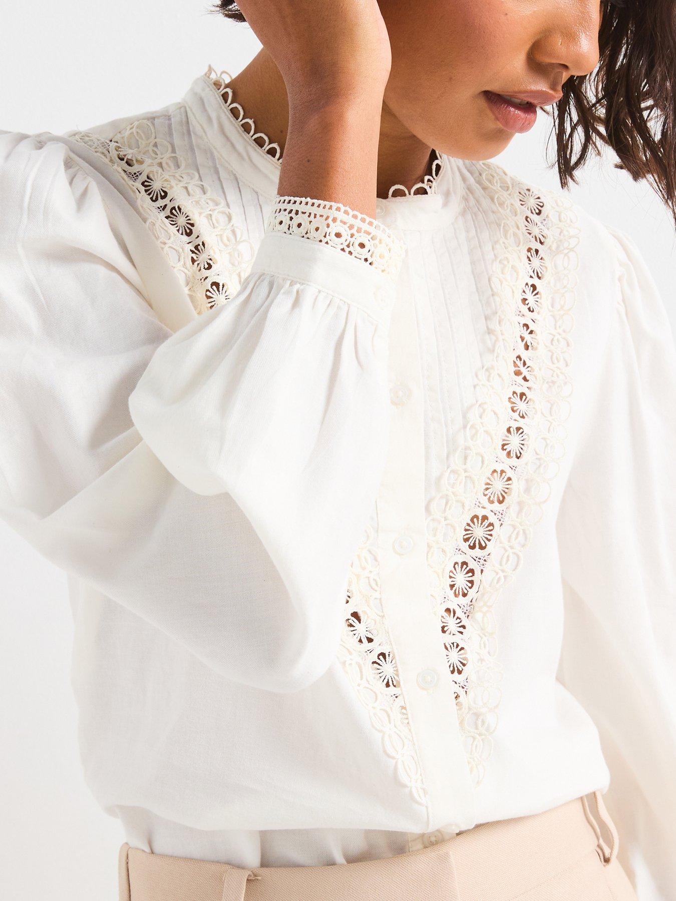 Image 4 of 6 of JDY Lace Detail Shirt - White