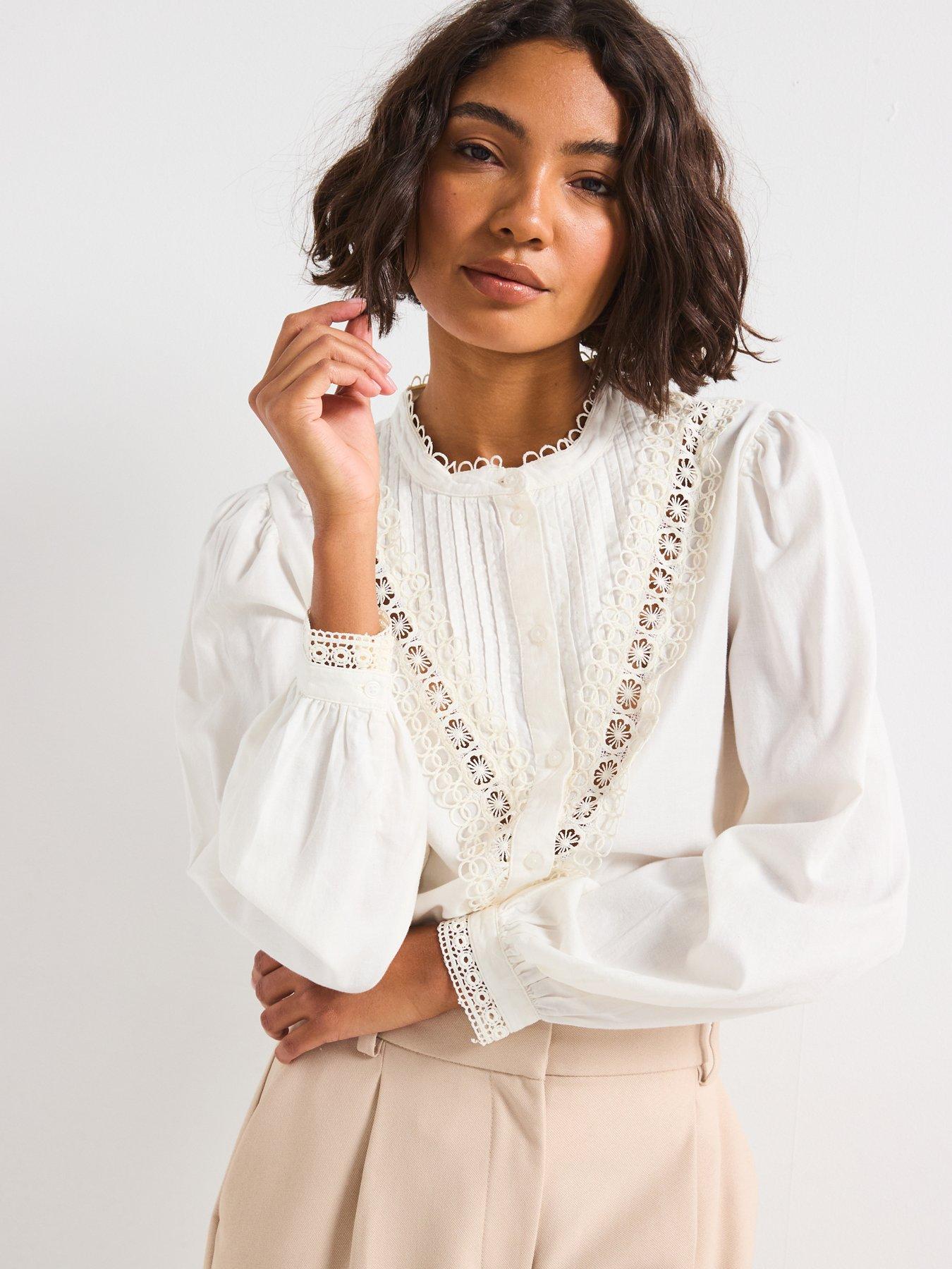 Image 6 of 6 of JDY Lace Detail Shirt - White
