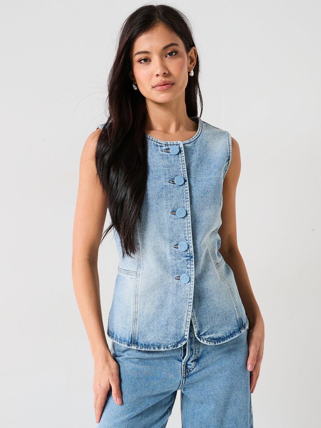 Image of Vero Moda Denim Sleeveless Waistcoat - Blue