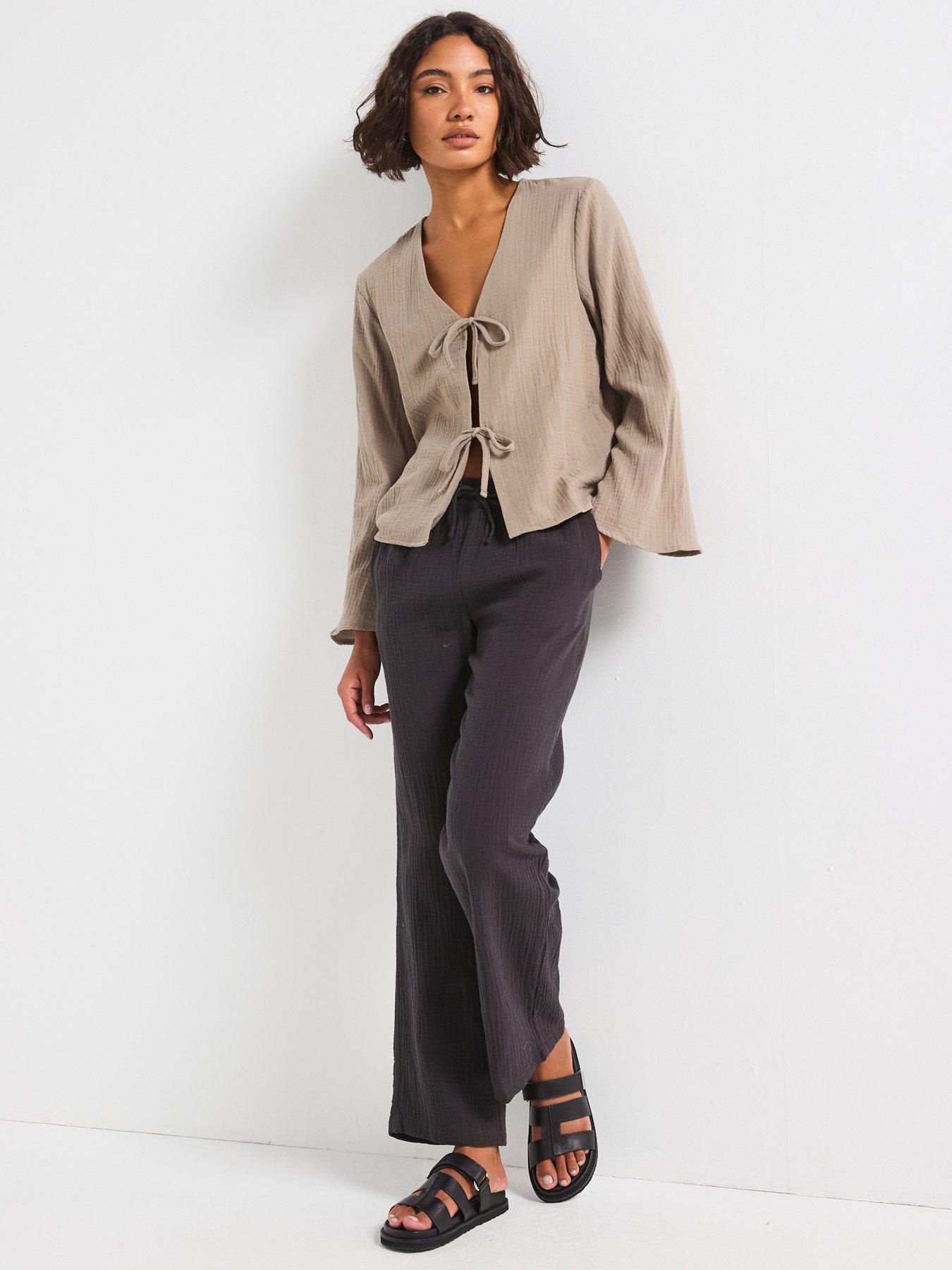 Image 3 of 6 of JDY Tie Detail Blouse - Brown