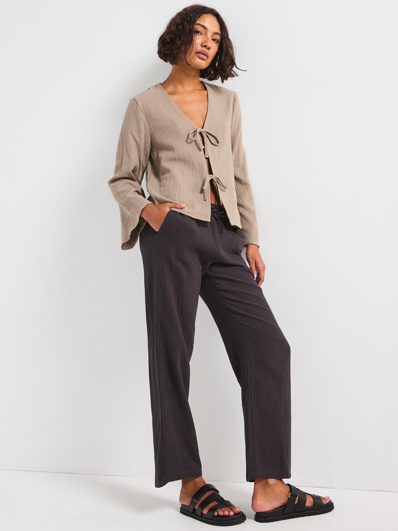 Image 5 of 6 of JDY Tie Detail Blouse - Brown