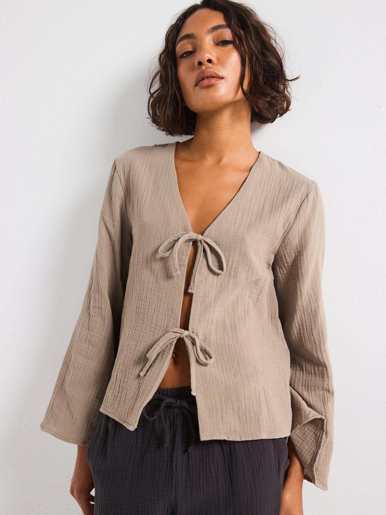 Image 6 of 6 of JDY Tie Detail Blouse - Brown