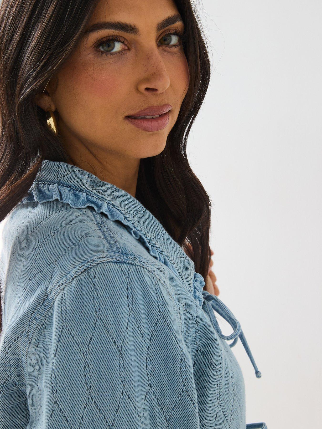 Image 5 of 6 of Only Tie Front Denim Shacket - Blue