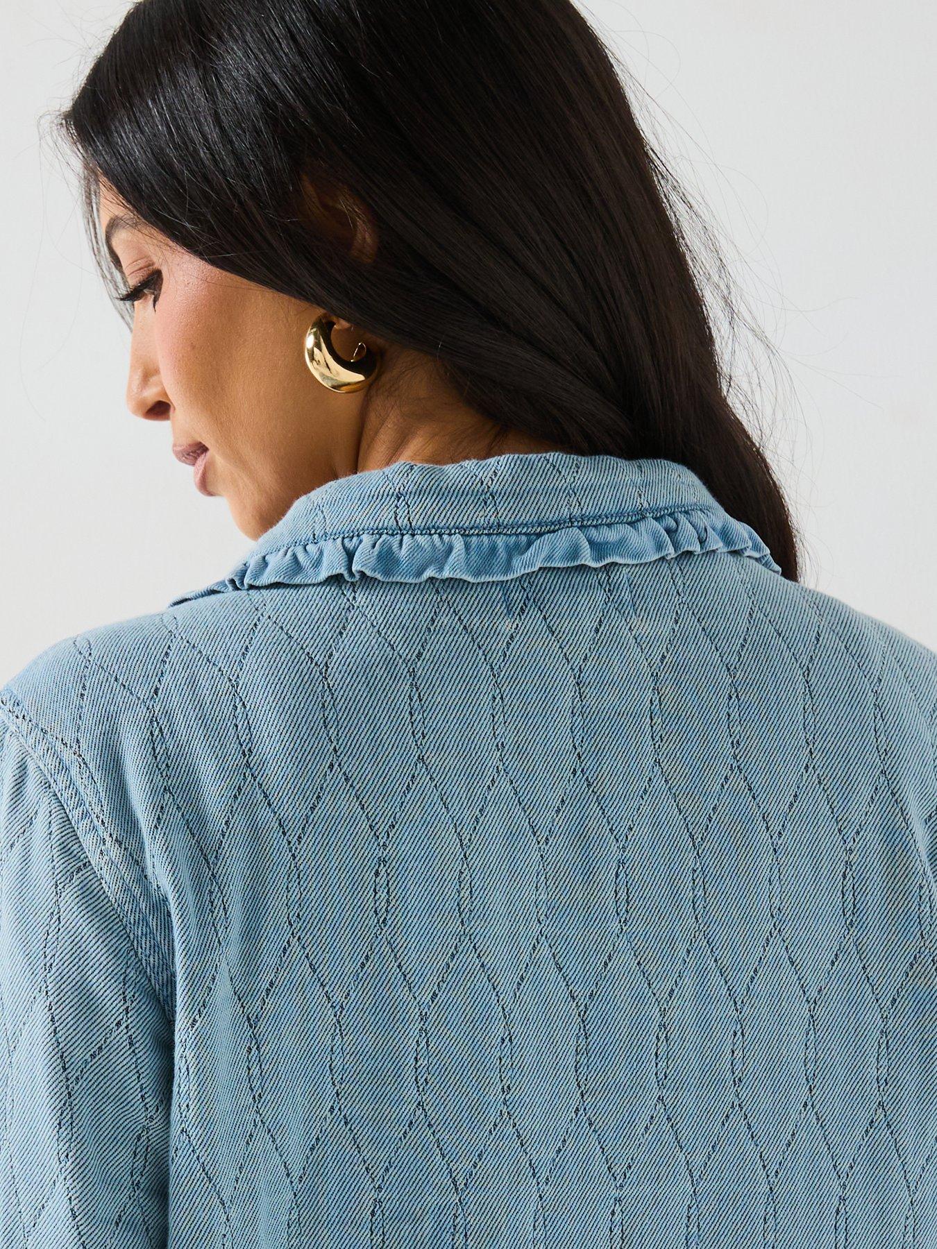 Image 6 of 6 of Only Tie Front Denim Shacket - Blue