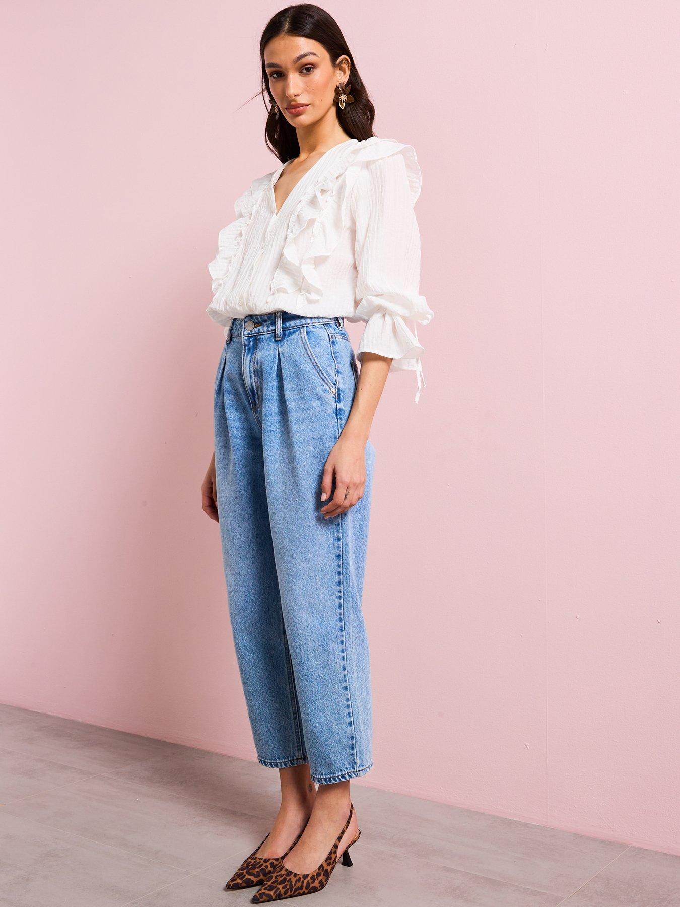 Image 1 of 6 of Vero Moda High Rise Barrel Denim Jeans - Blue