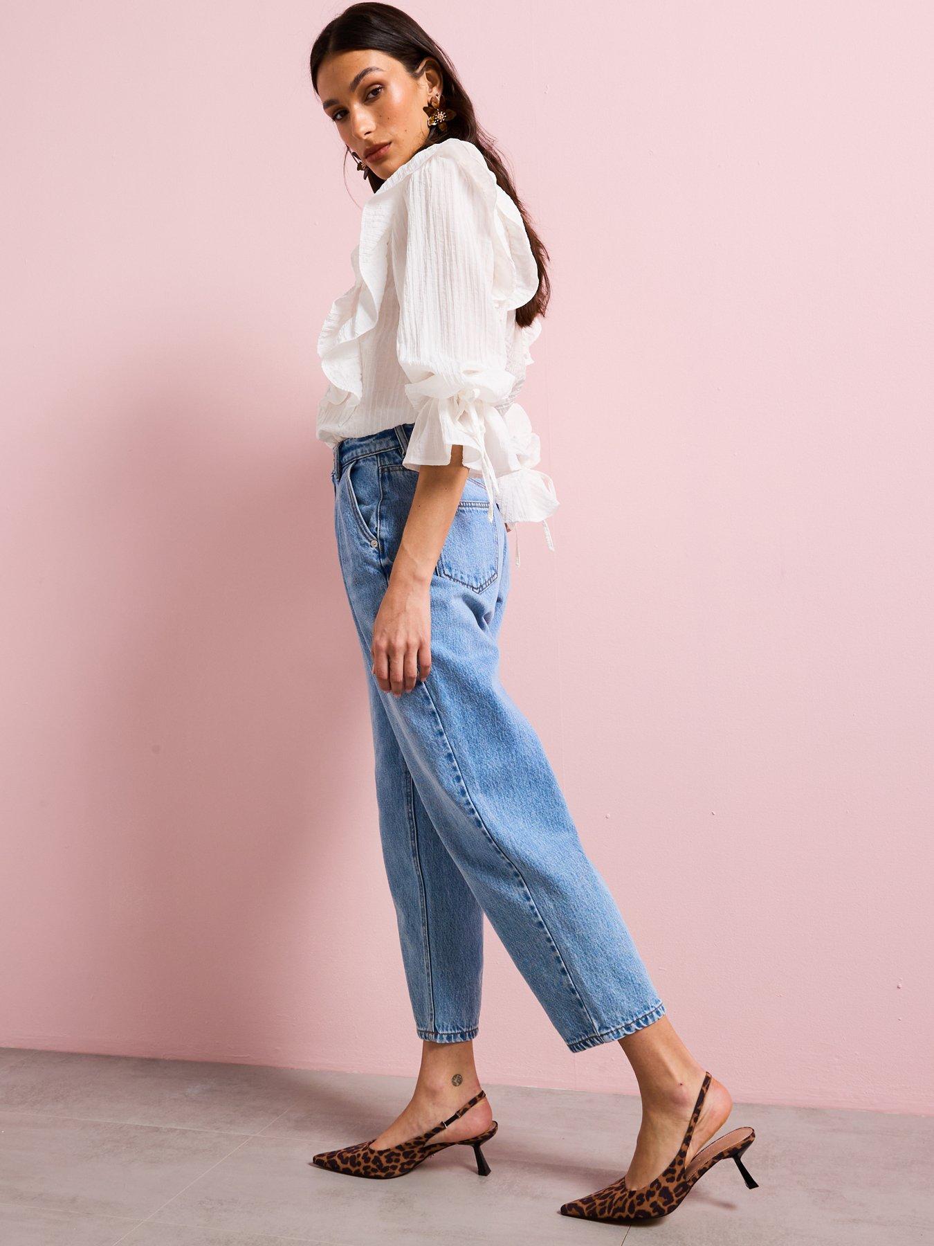 Image 6 of 6 of Vero Moda High Rise Barrel Denim Jeans - Blue