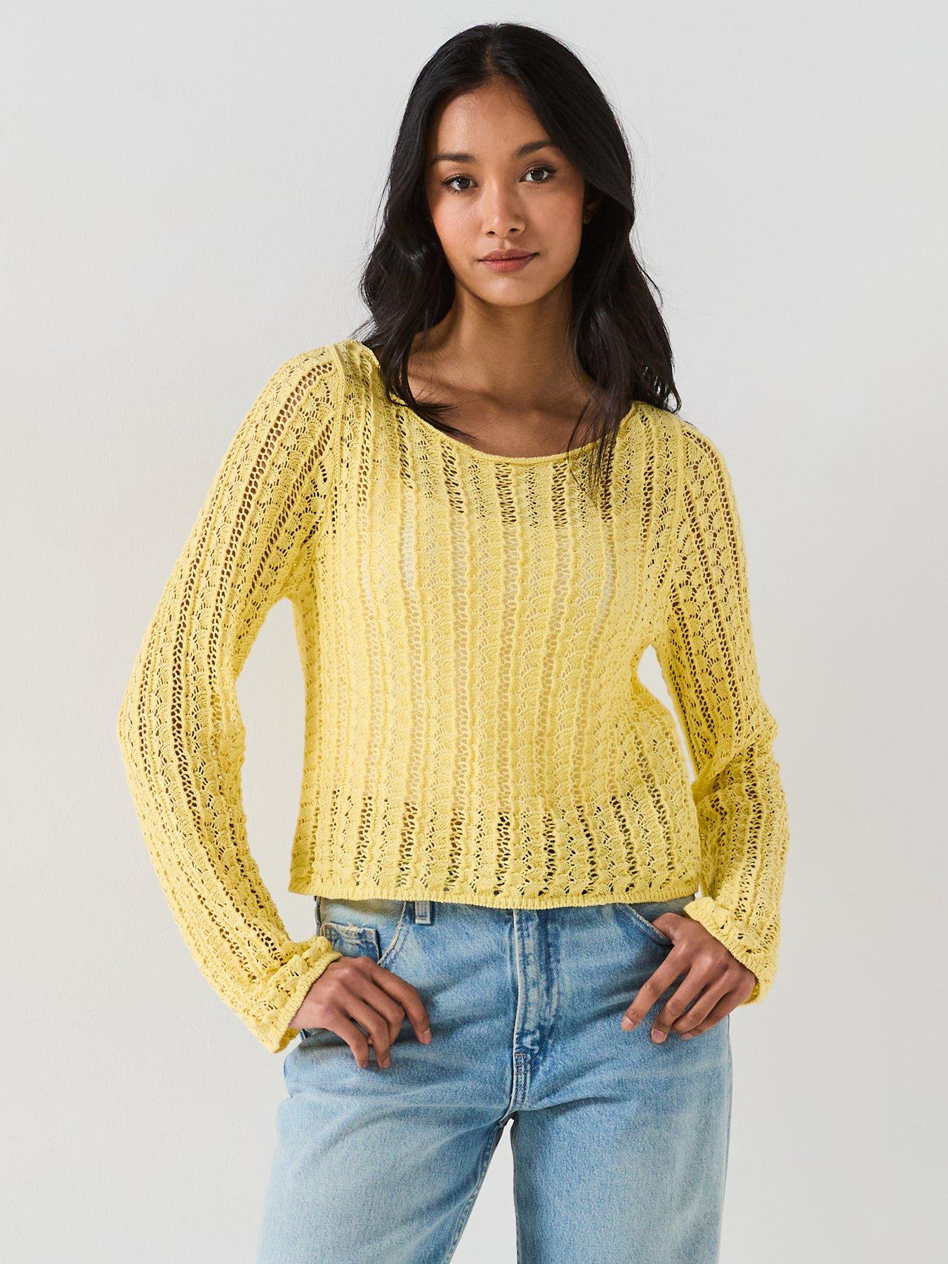 Image of PIECES Boatneck Knitted Long Sleeve Top - Yellow