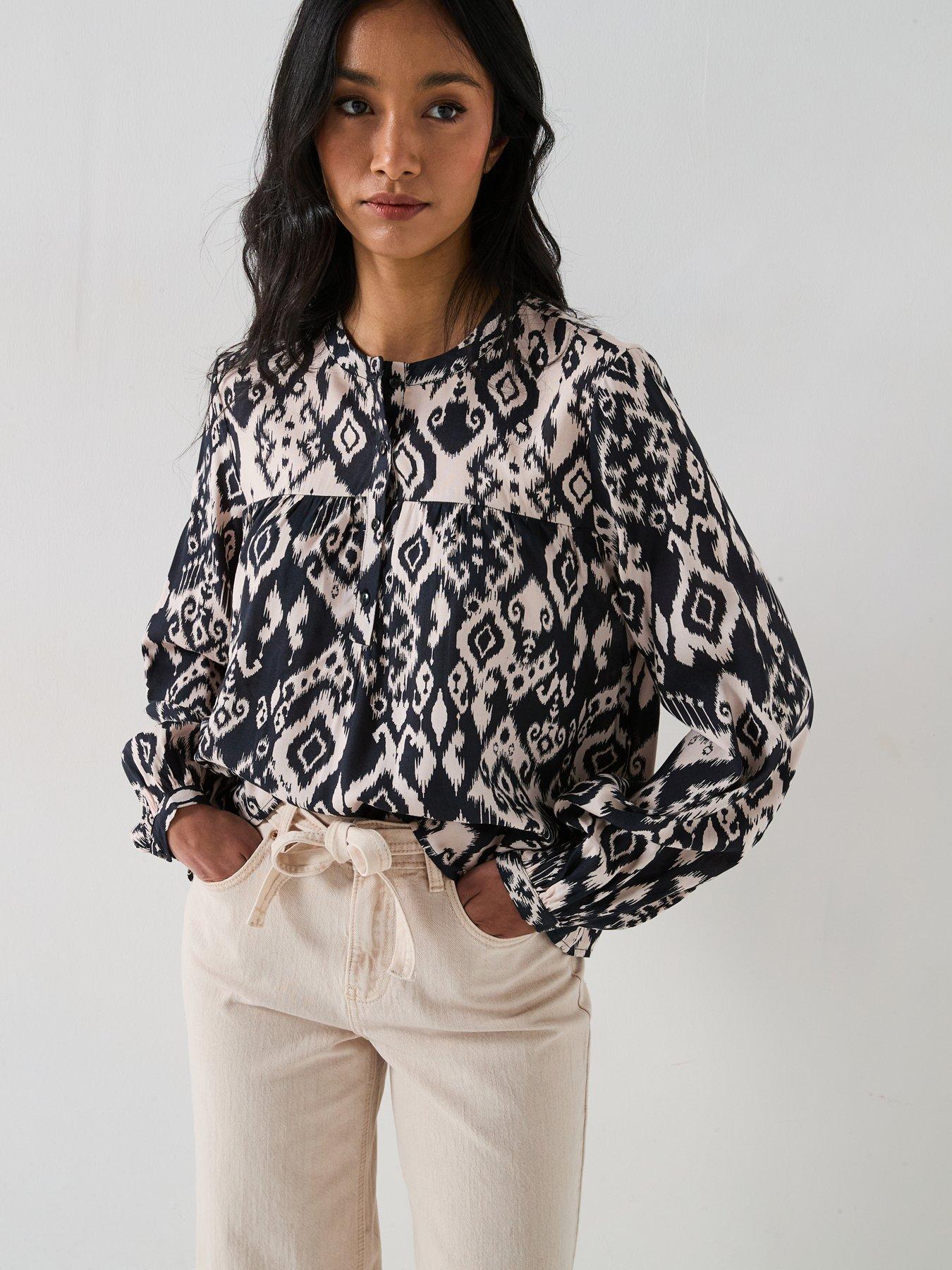 Image 1 of 6 of JDY Printed Long Sleeve Blouse - Black