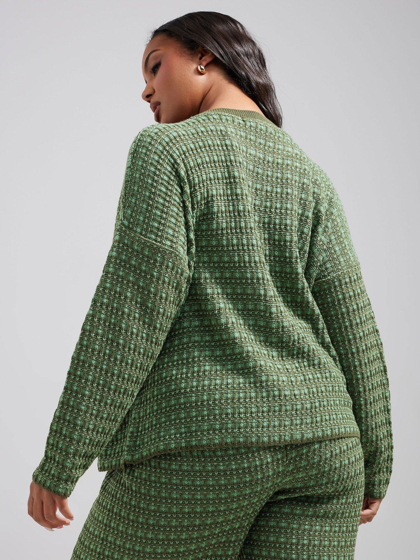 yours-curve-boucle-cardigan-greenstillFront