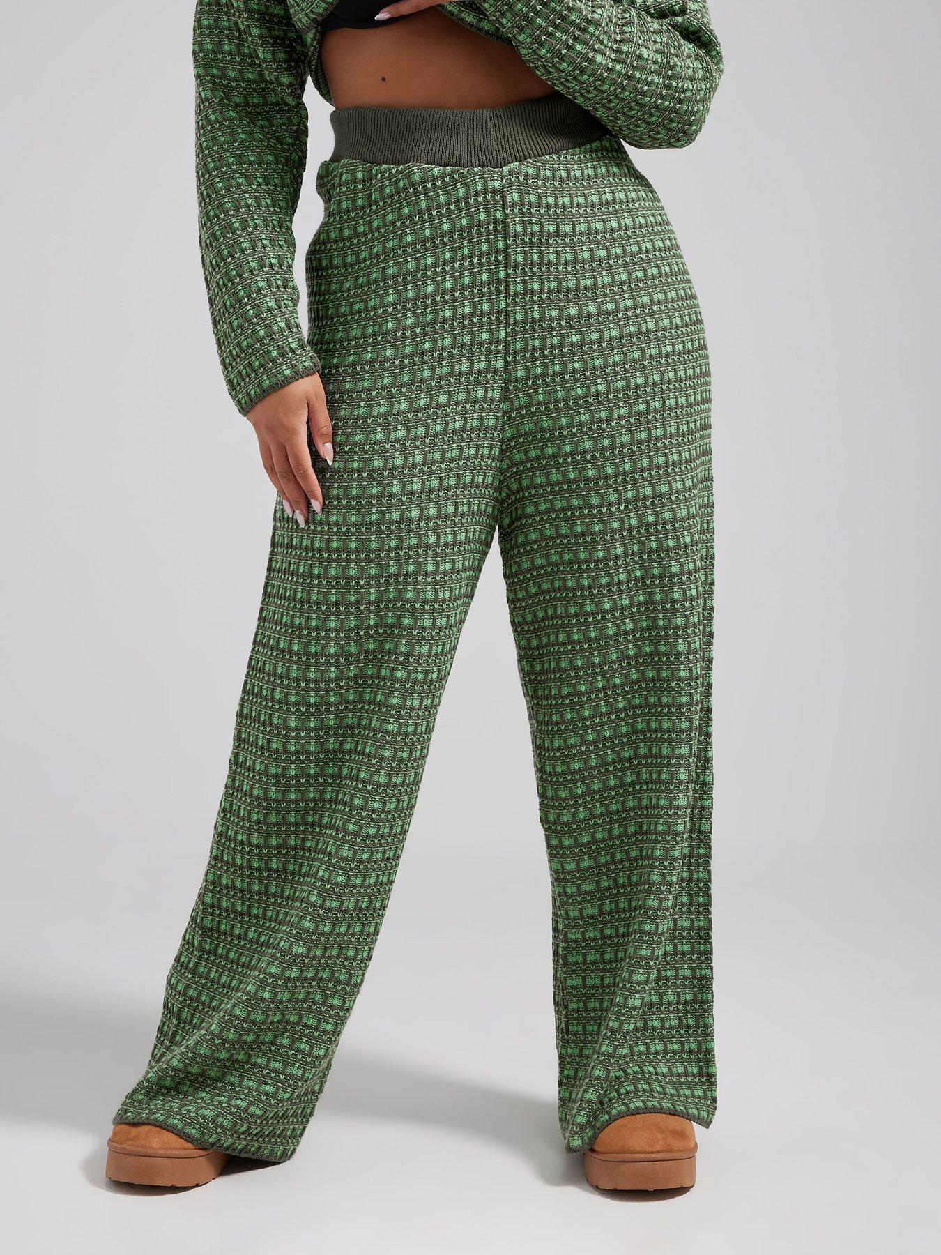 yours-curve-boucle-wide-leg-trouser-green