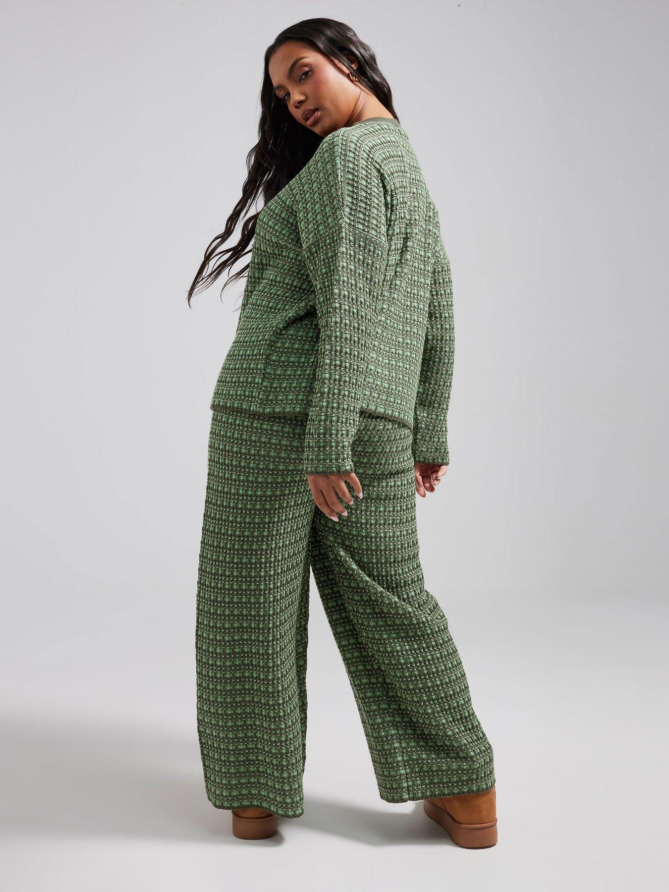 yours-curve-boucle-wide-leg-trouser-greenstillFront