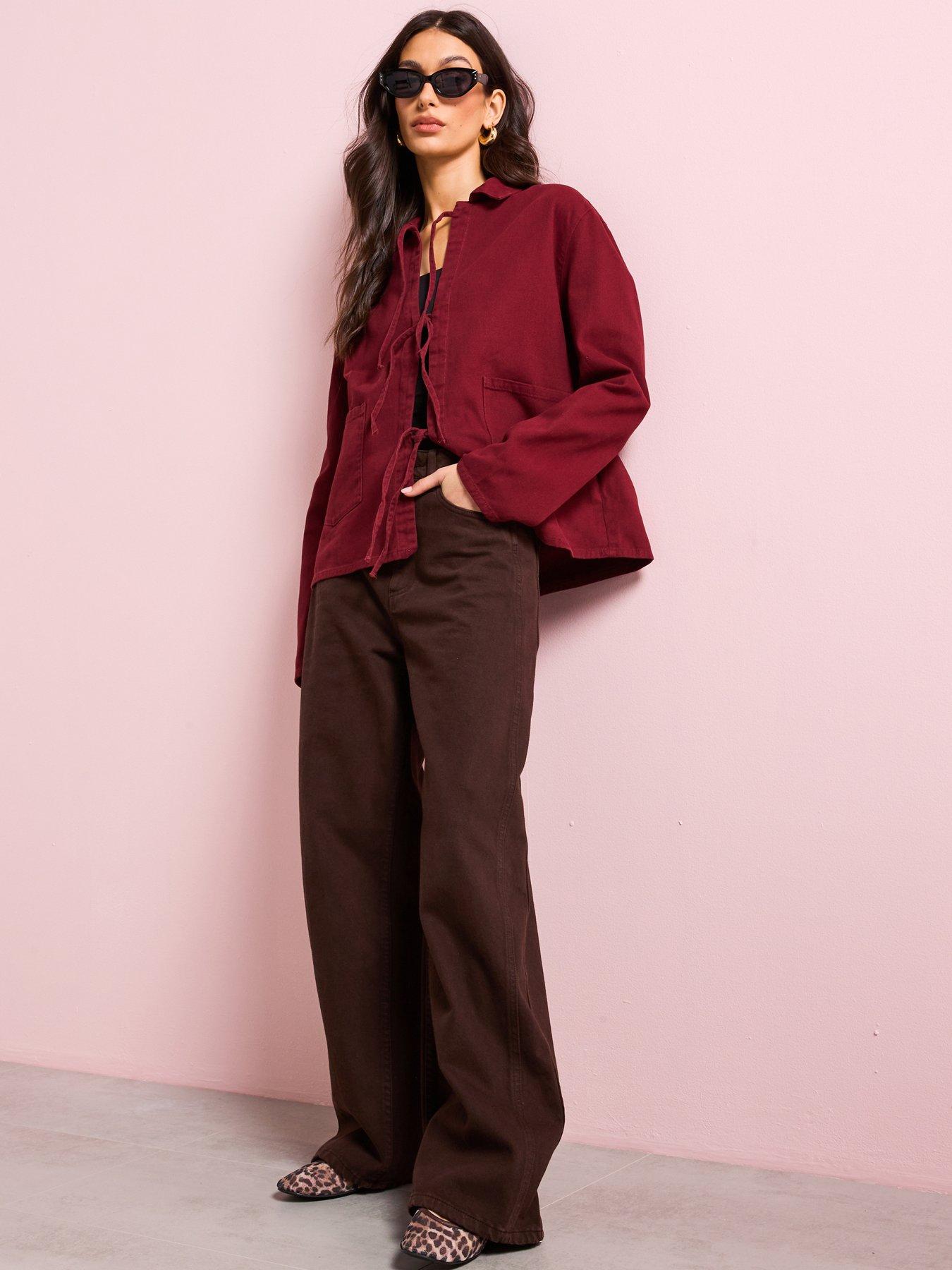 undefined Tie Detail Jacket - Burgundy