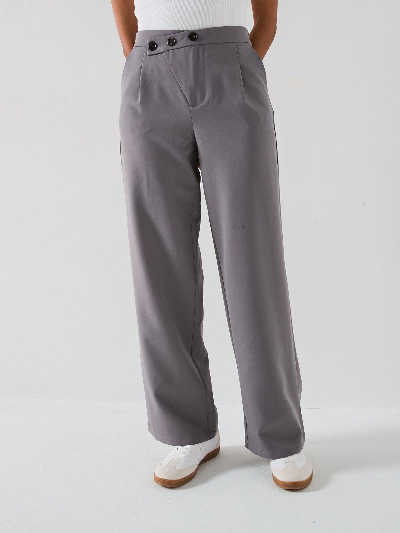 Image 1 of 6 of JDY Tailored Asymmetric Button Trouser - Grey