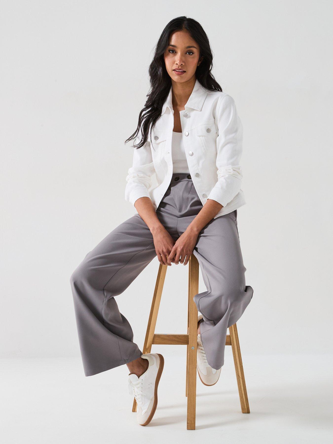 Image 4 of 6 of JDY Tailored Asymmetric Button Trouser - Grey