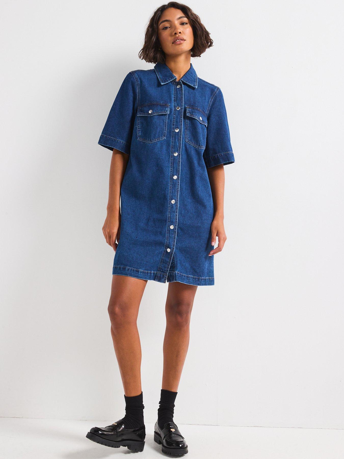 only-belle-short-sleeve-button-denim-dress-dark-bluedetail