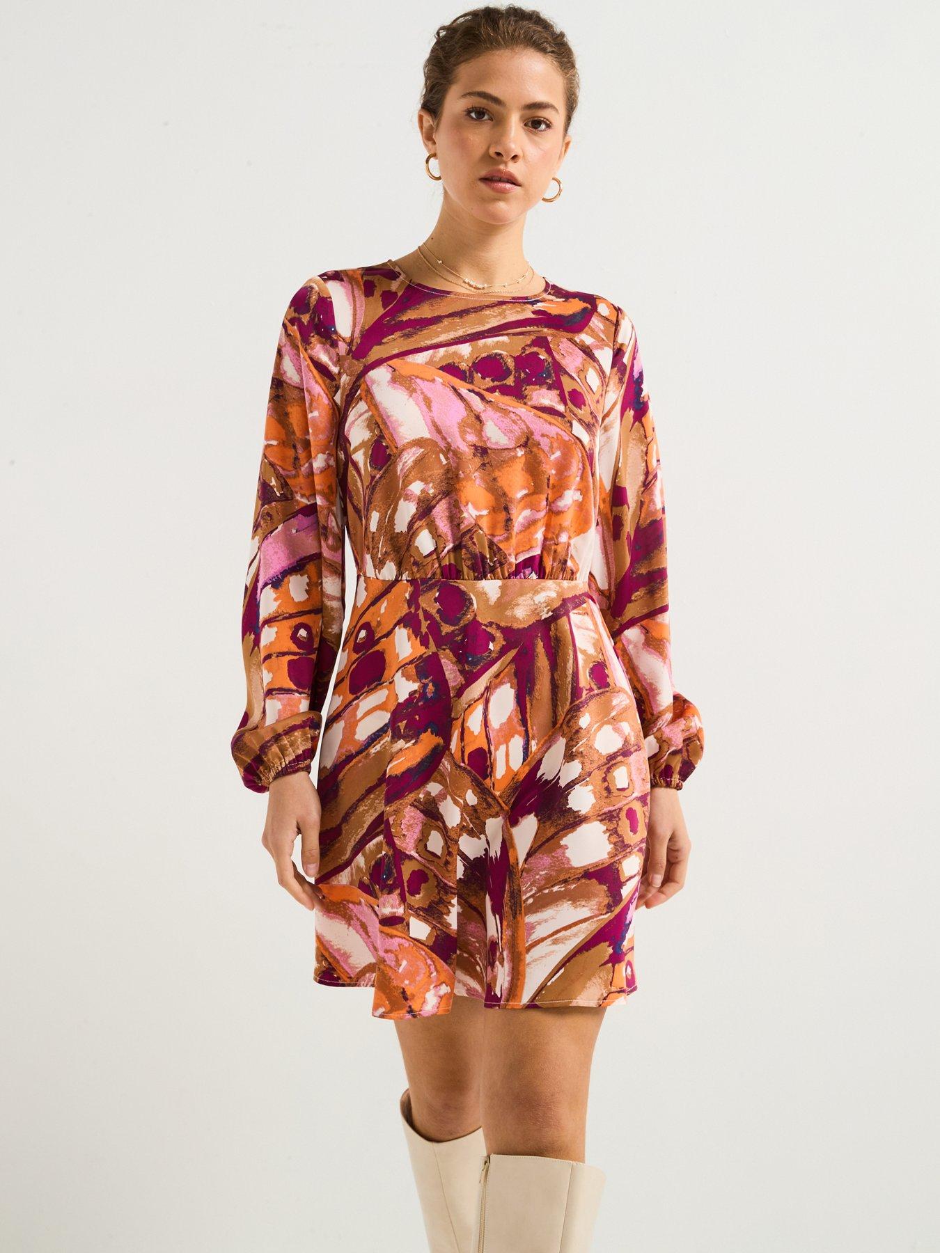 Image 1 of 6 of Vero Moda Linea Long Sleeve Short Woven Dress - Multi