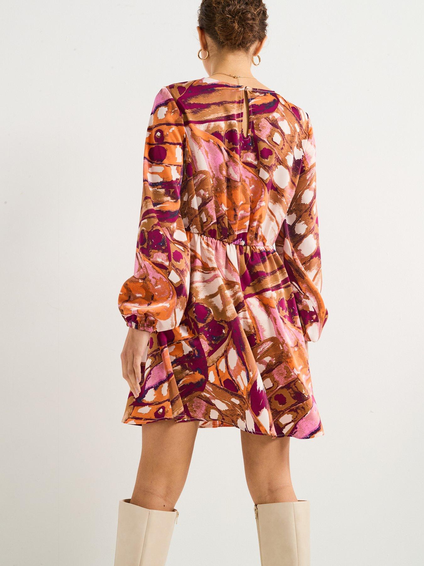 Image 2 of 6 of Vero Moda Linea Long Sleeve Short Woven Dress - Multi