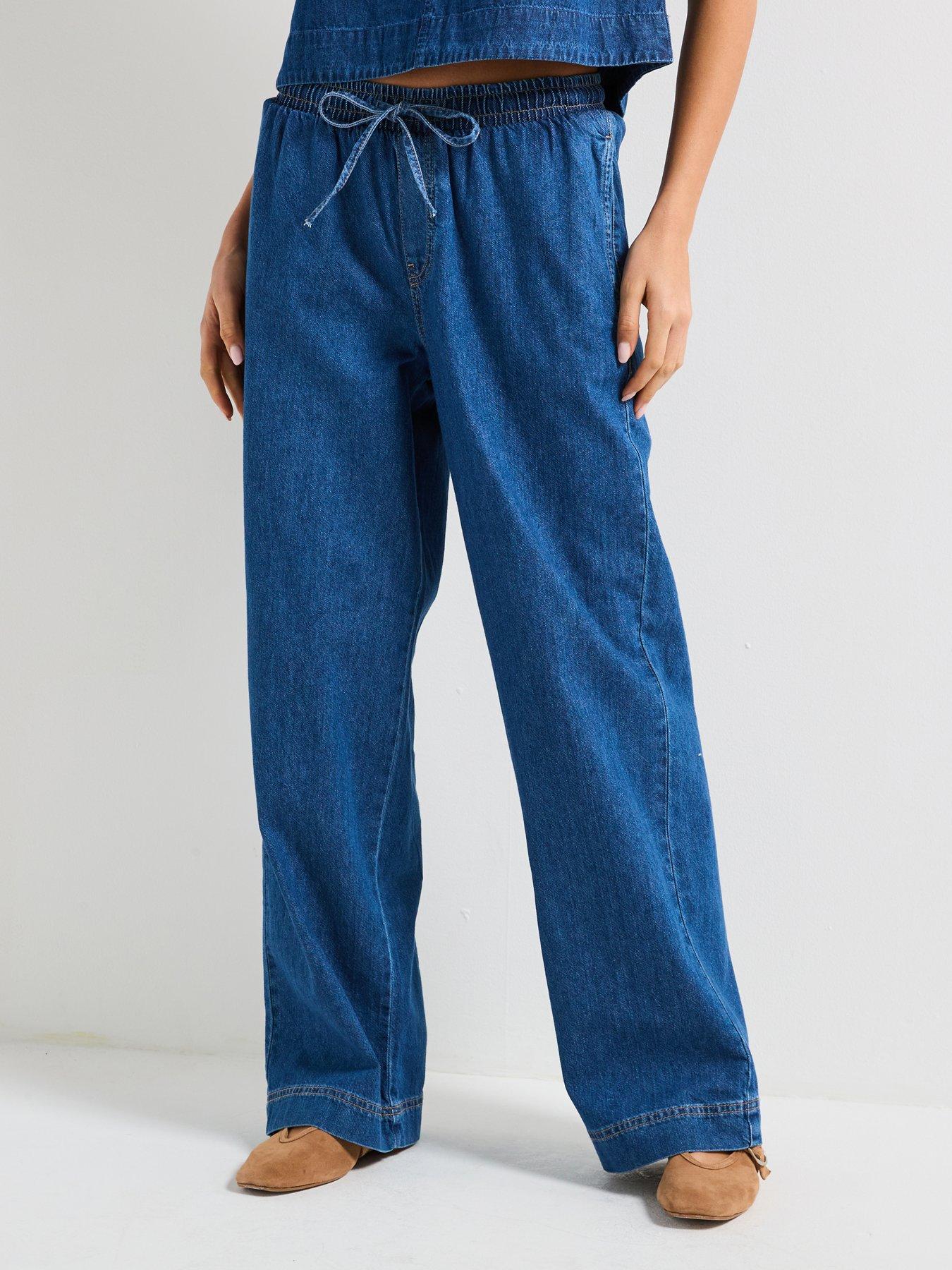 Image 1 of 4 of PIECES Tabi Mid Waist Pull Denim Trousers - Blue