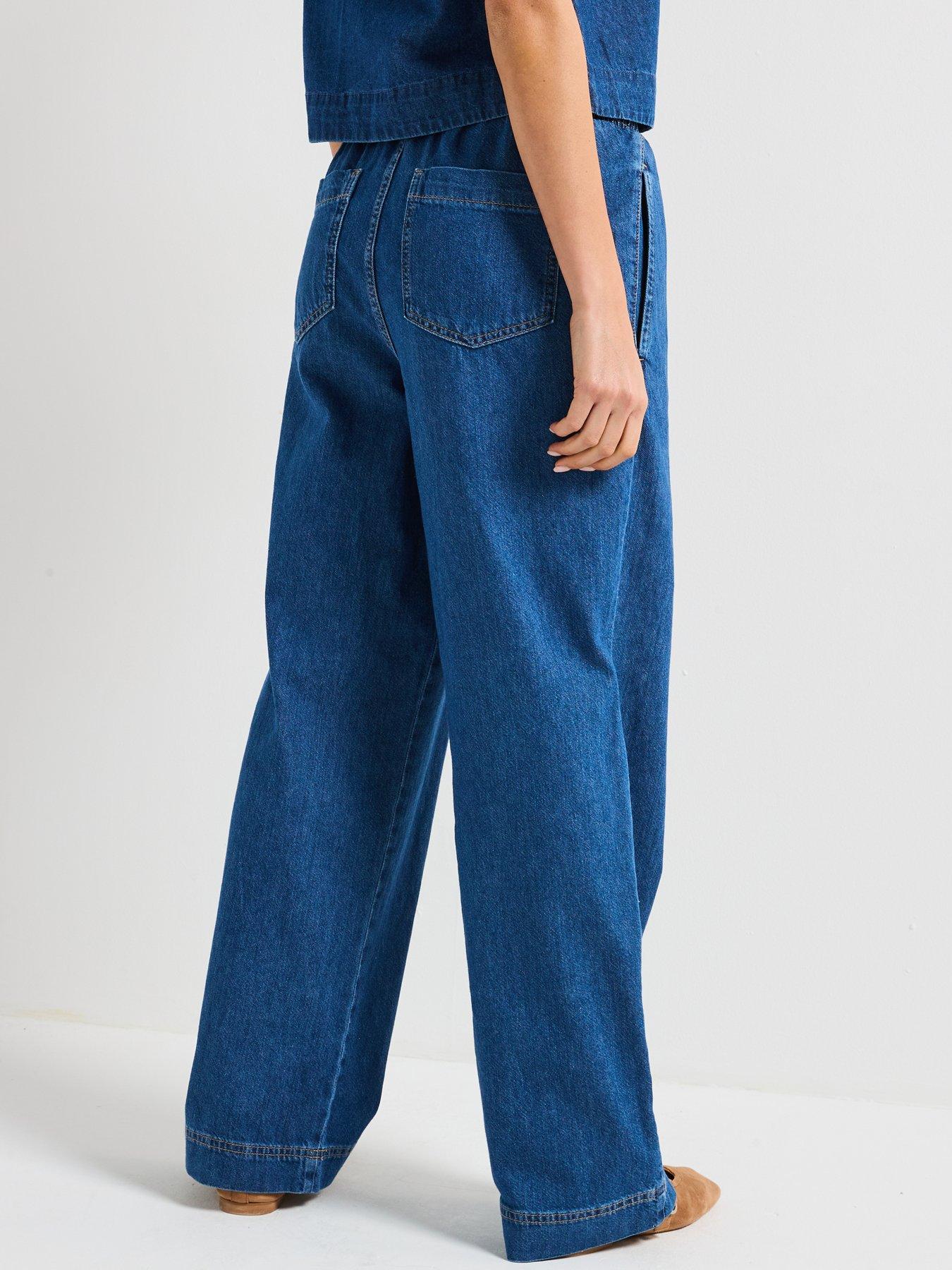 Image 2 of 4 of PIECES Tabi Mid Waist Pull Denim Trousers - Blue