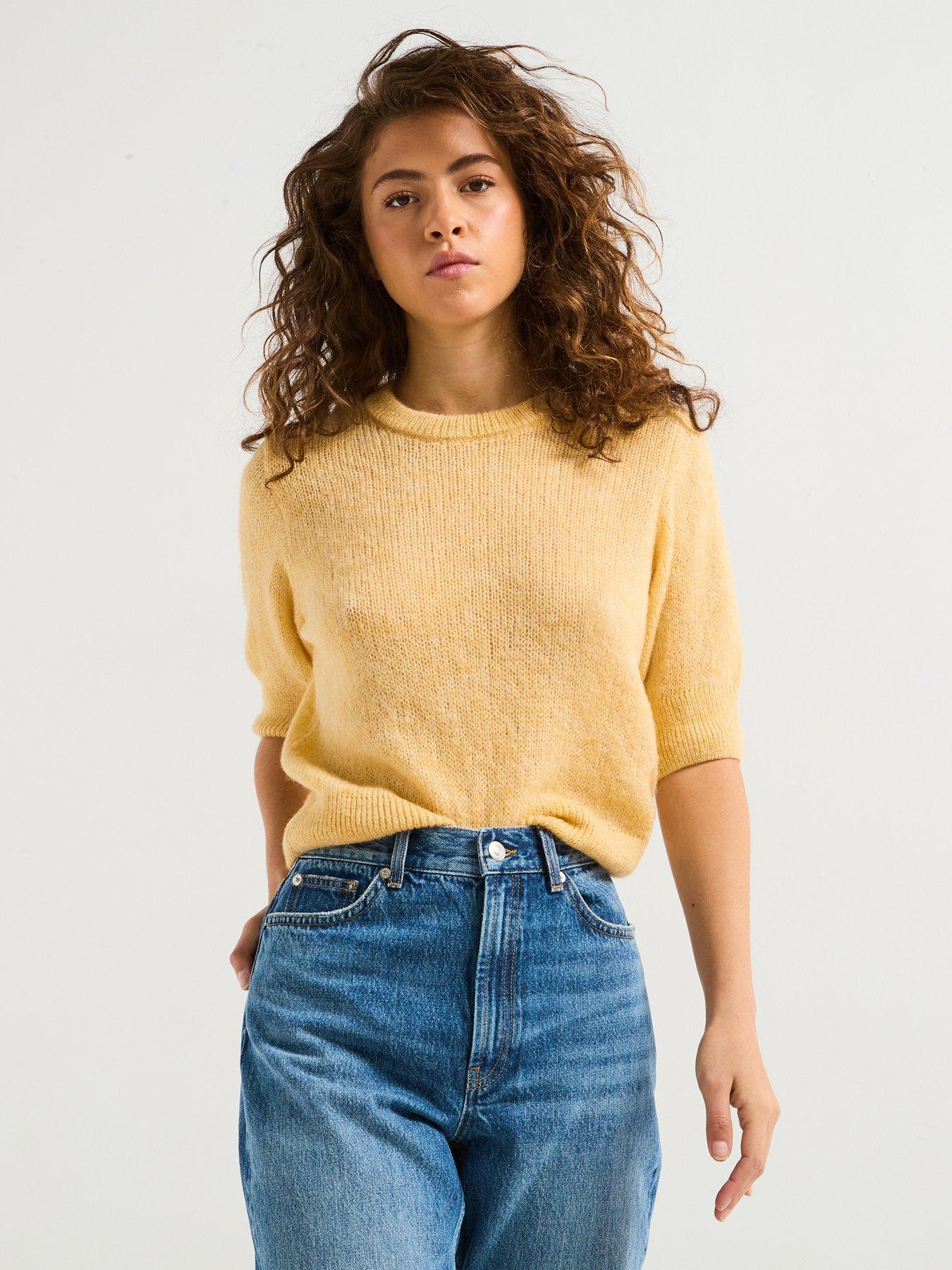 only-kristy-short-sleeve-o-neck-knitted-top-yellow