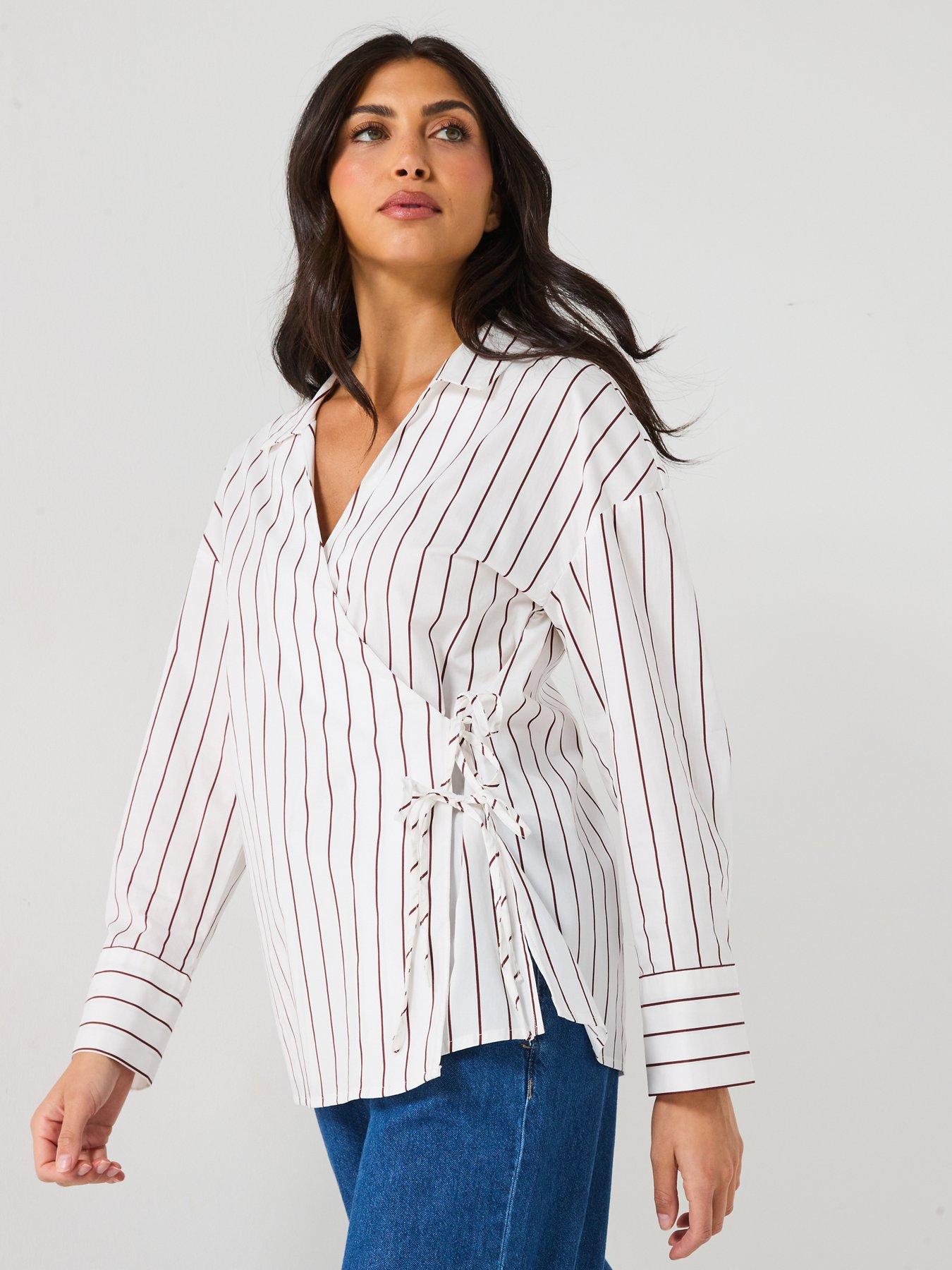 only-tie-detail-stripe-cross-over-shirt-whiteoutfit