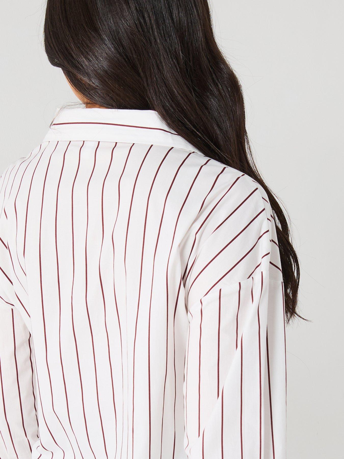 Image 6 of 6 of Only Tie Detail Stripe Cross Over Shirt - White