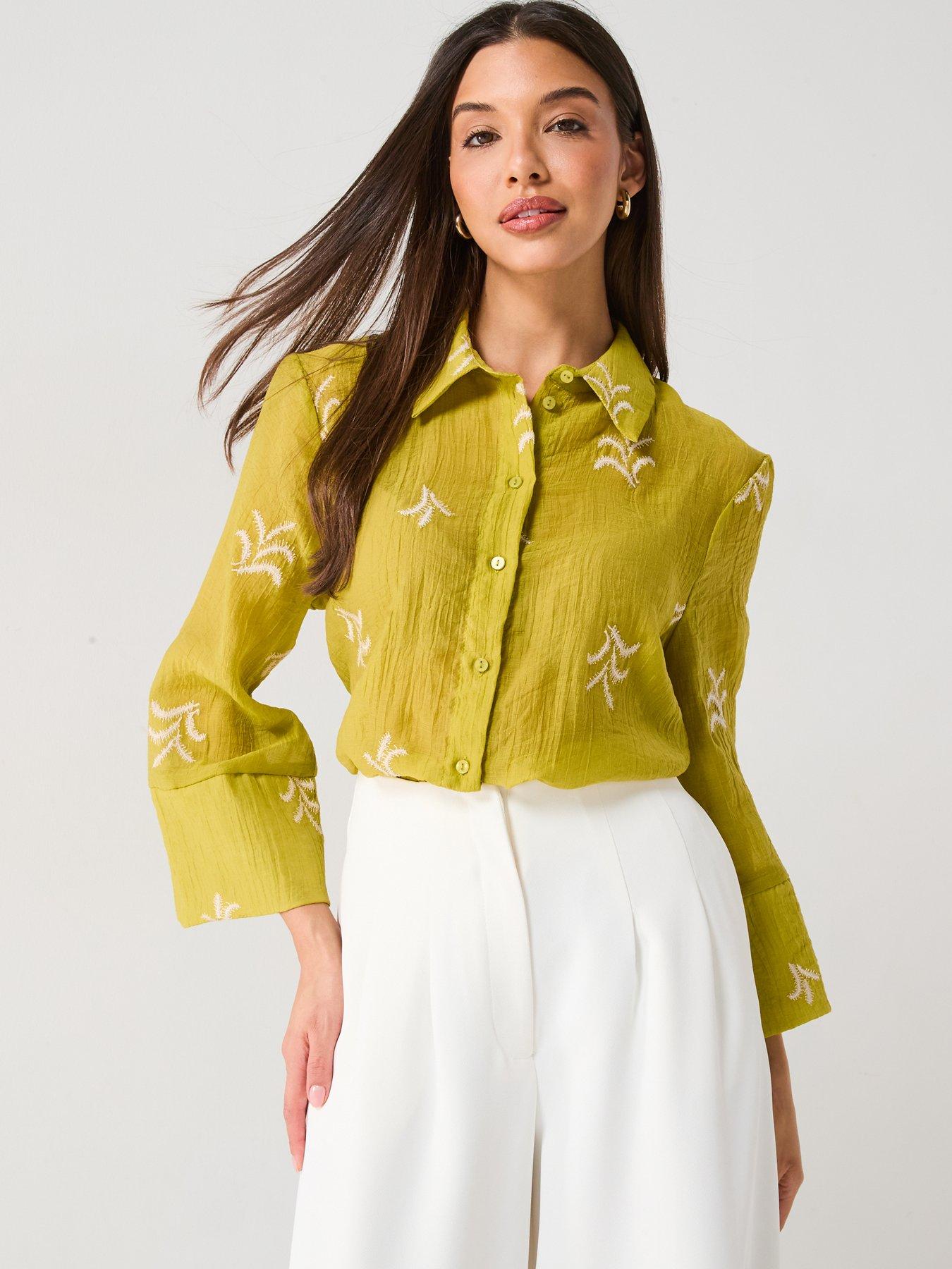 Image 4 of 6 of JDY Semi Sheer Embroidered Shirt - Green