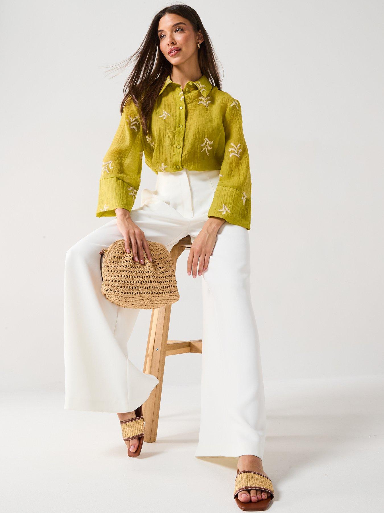 Image 6 of 6 of JDY Semi Sheer Embroidered Shirt - Green