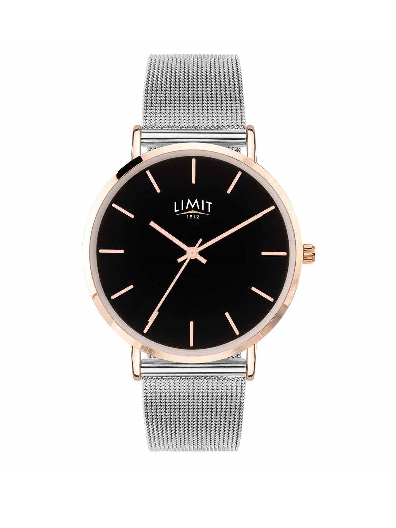 undefined Limit Womens Fashion Silver Stainless Steel Mesh Bracelet with Black Dial Analogue Watch