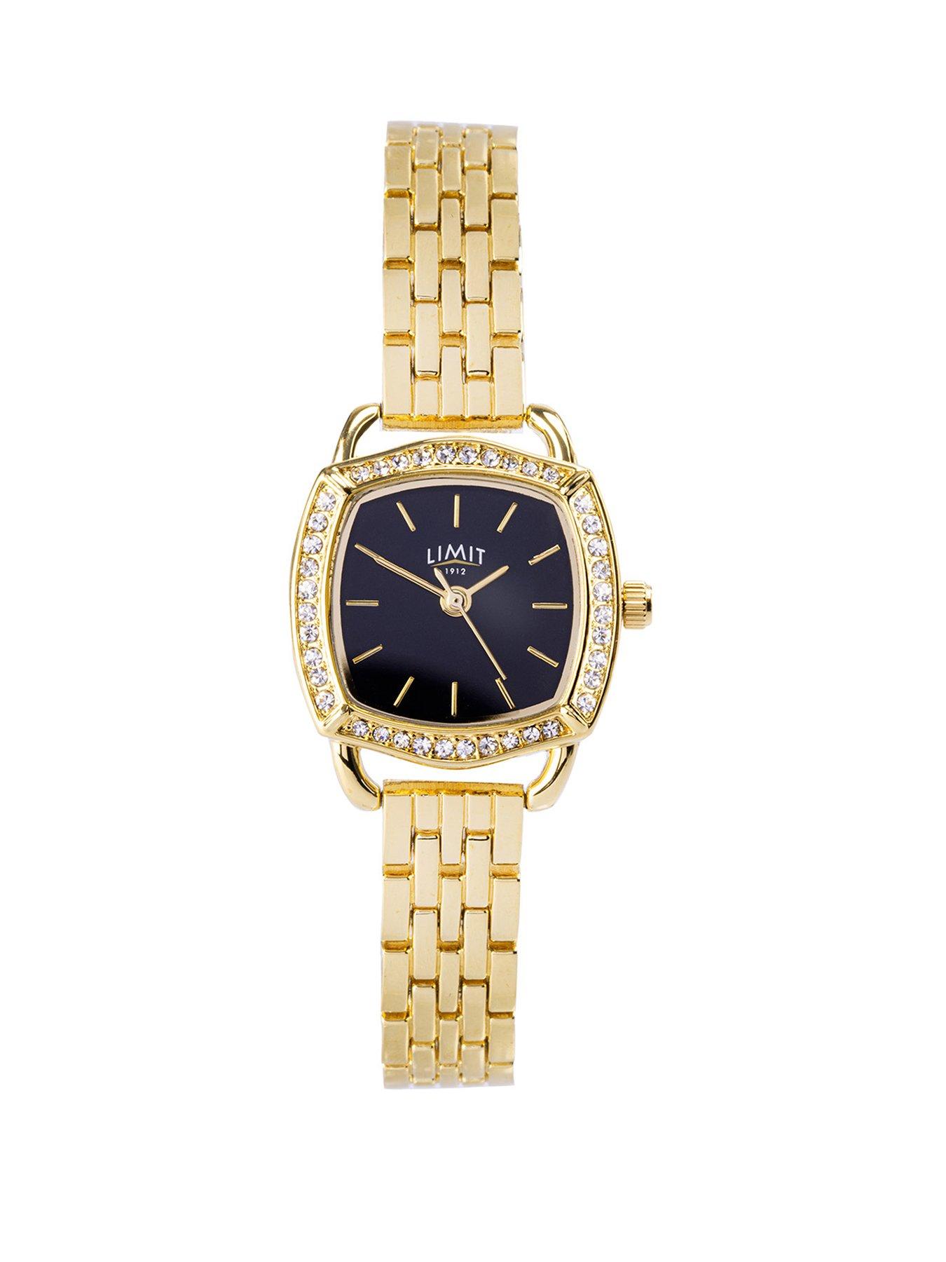 undefined Limit Womens Gold Stainless Steel Bracelet with Black Dial Analogue Watch