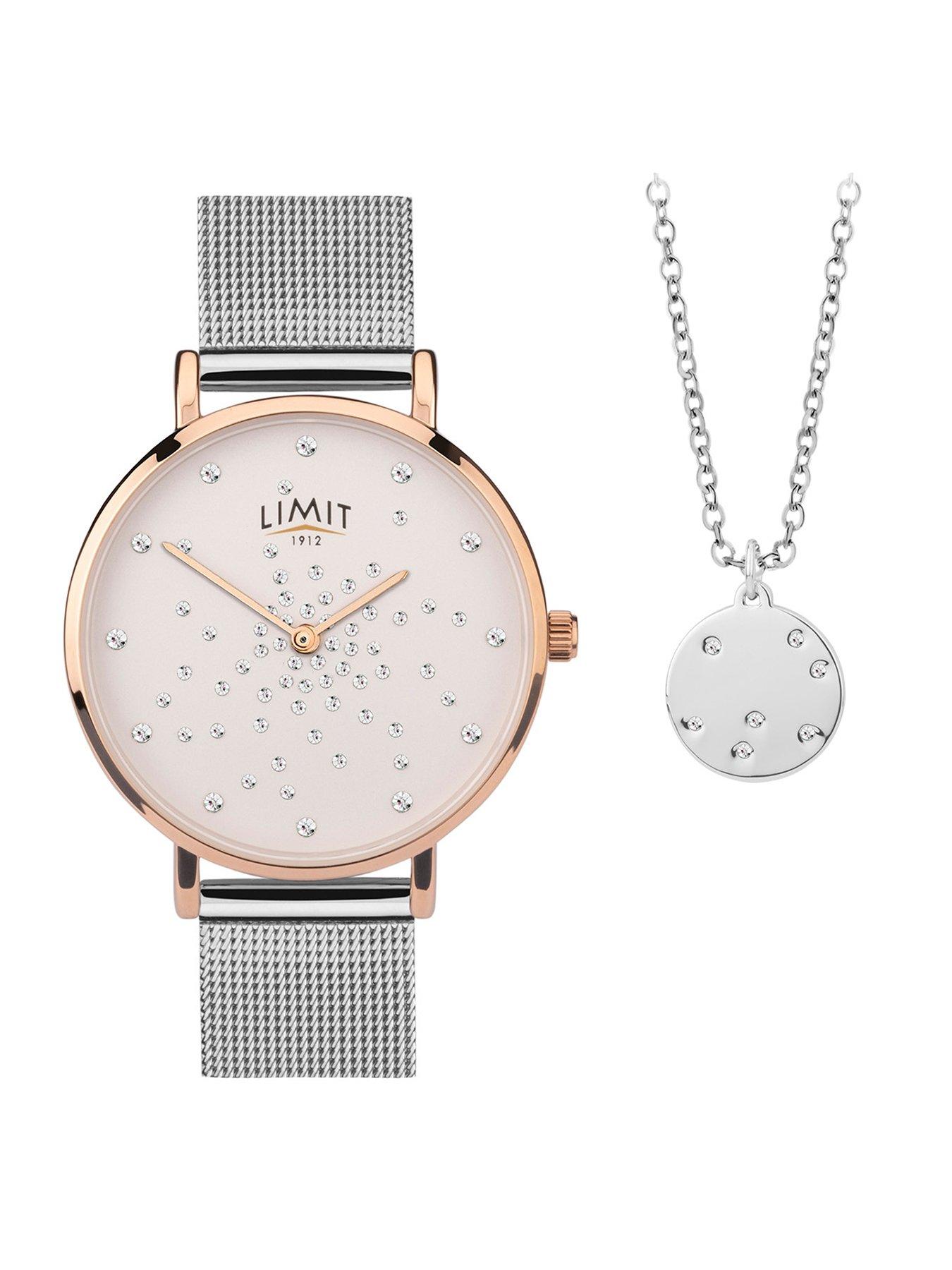 undefined Limit Womens Silver Stainless Steel Mesh Bracelet with Silver White Dial Analogue Gift Set