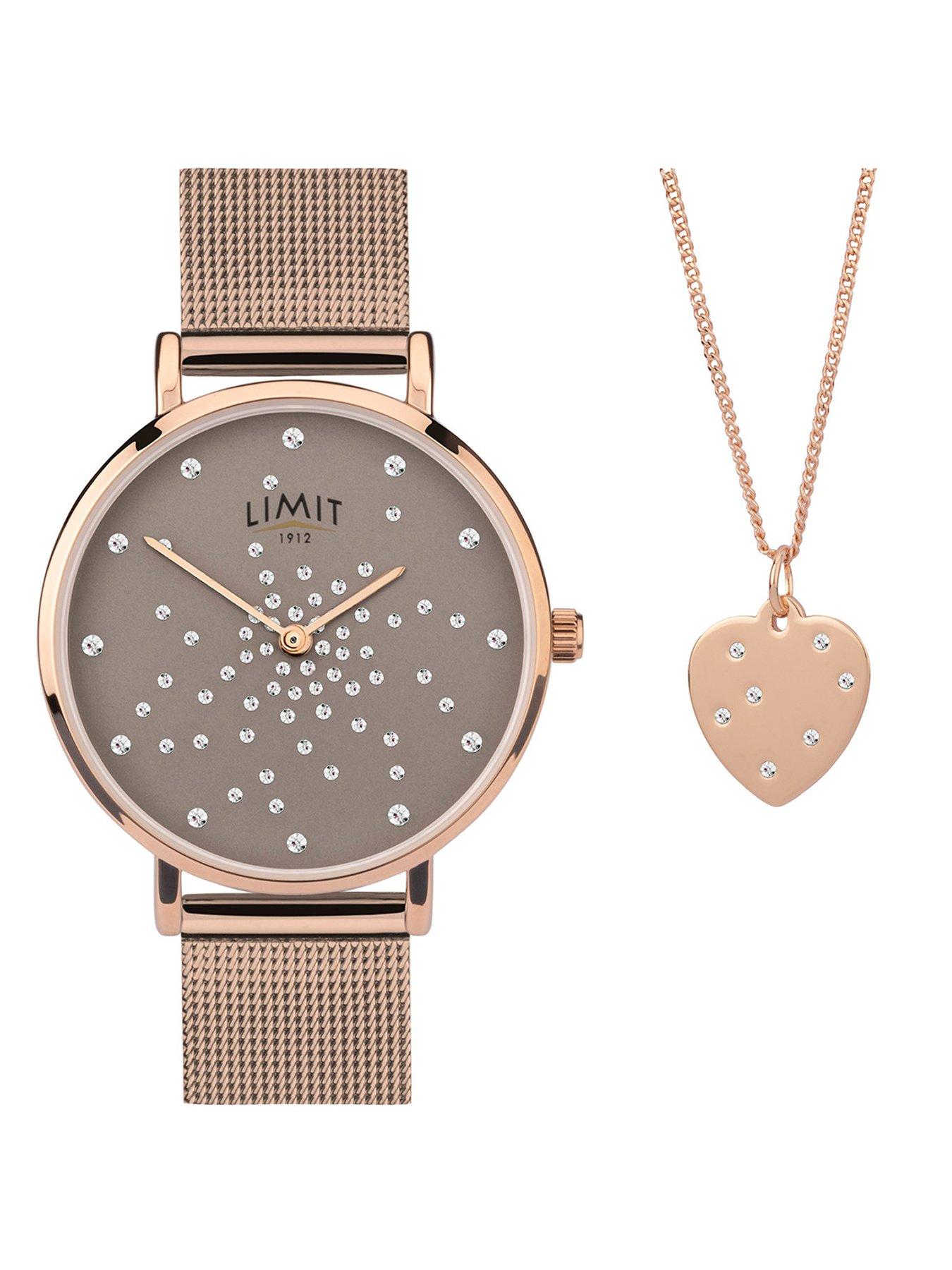 Limit Women's Rose Gold Stainless Steel Mesh Bracelet Watch Gift Set