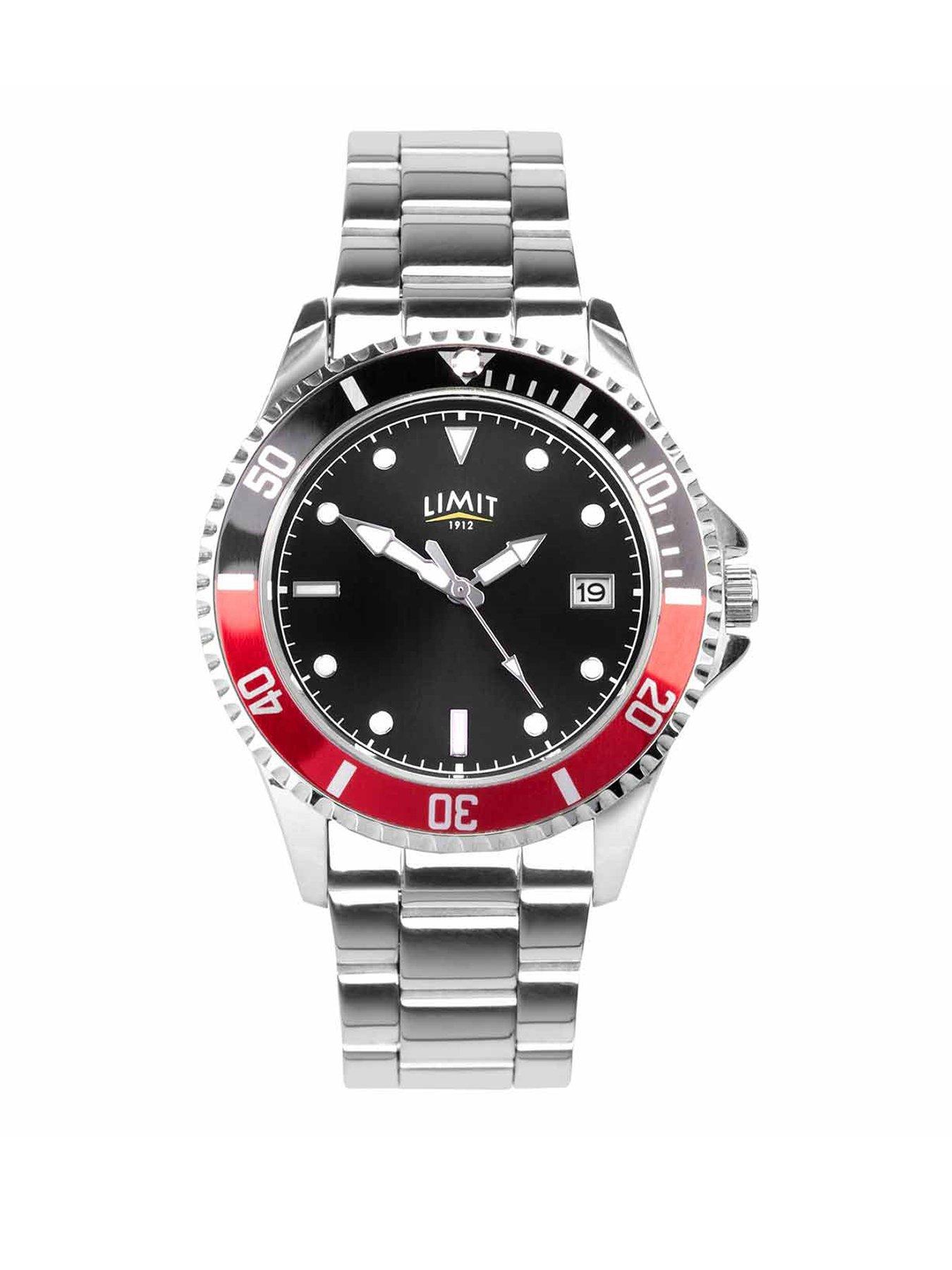 undefined Limit Mens Silver Stainless Steel Bracelet with Black Dial Analogue Watch