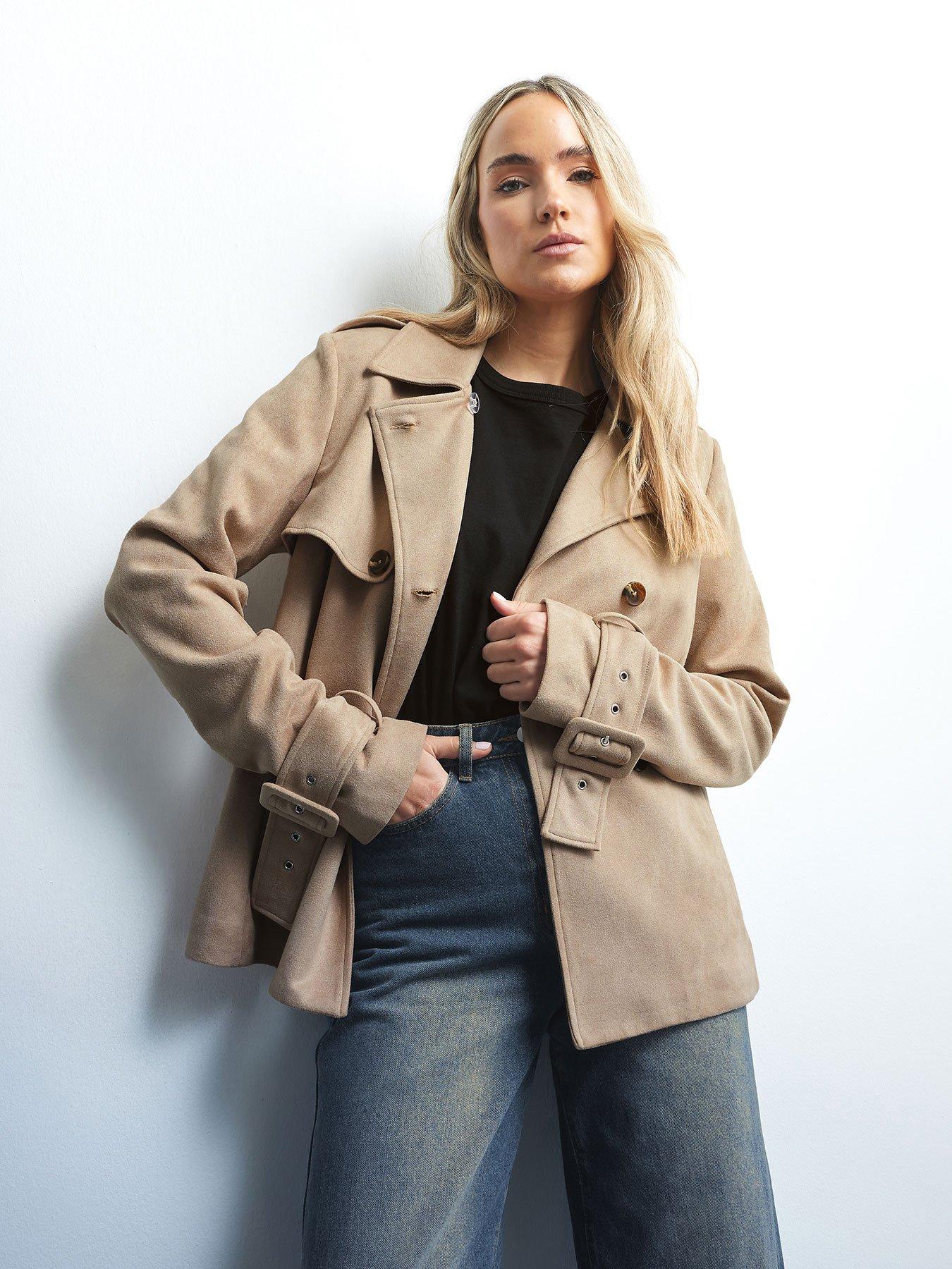 Long Tall Sally Suedette Short Trench Coat - Natural