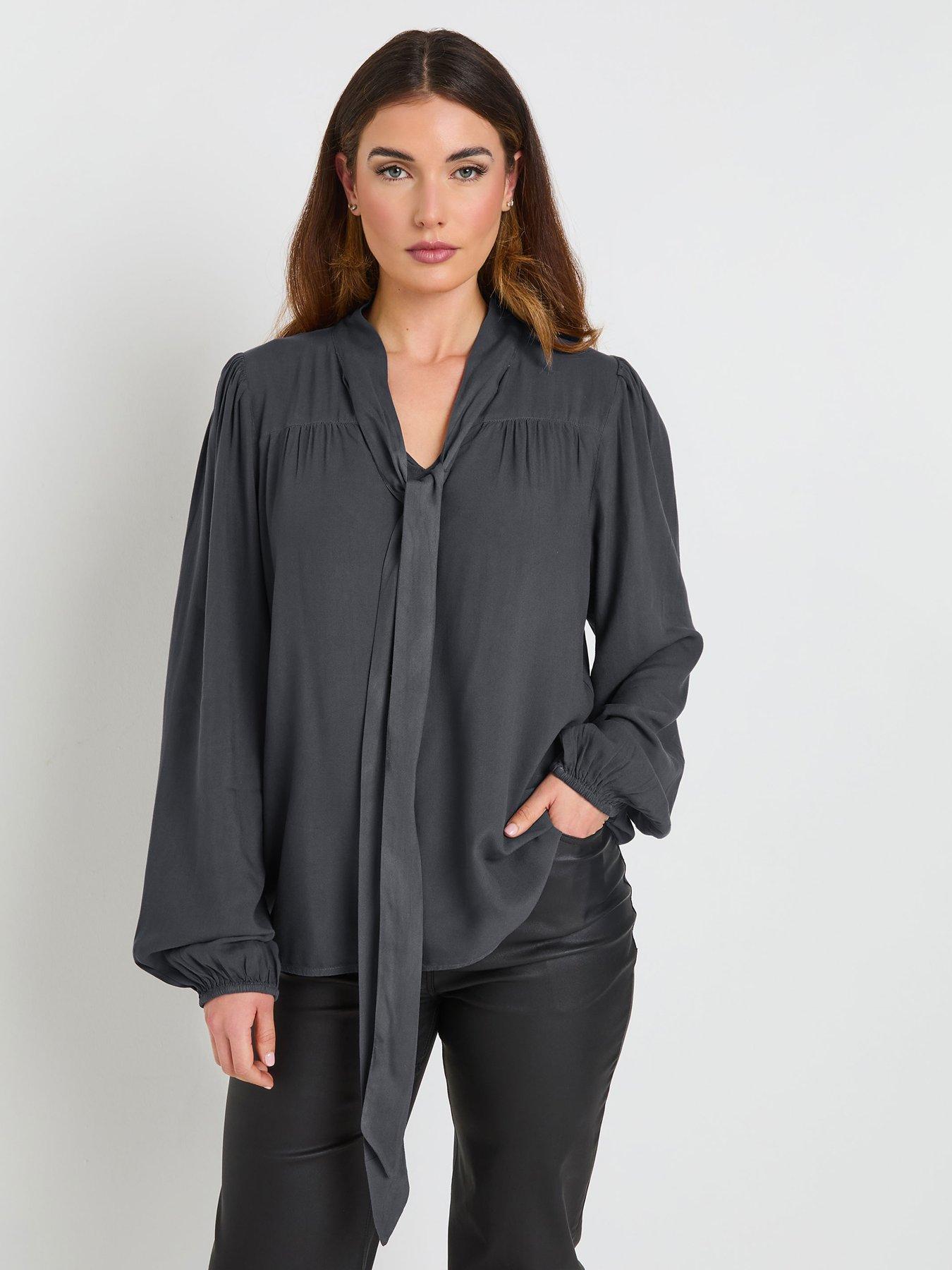 long-tall-sally-tie-neck-top-grey