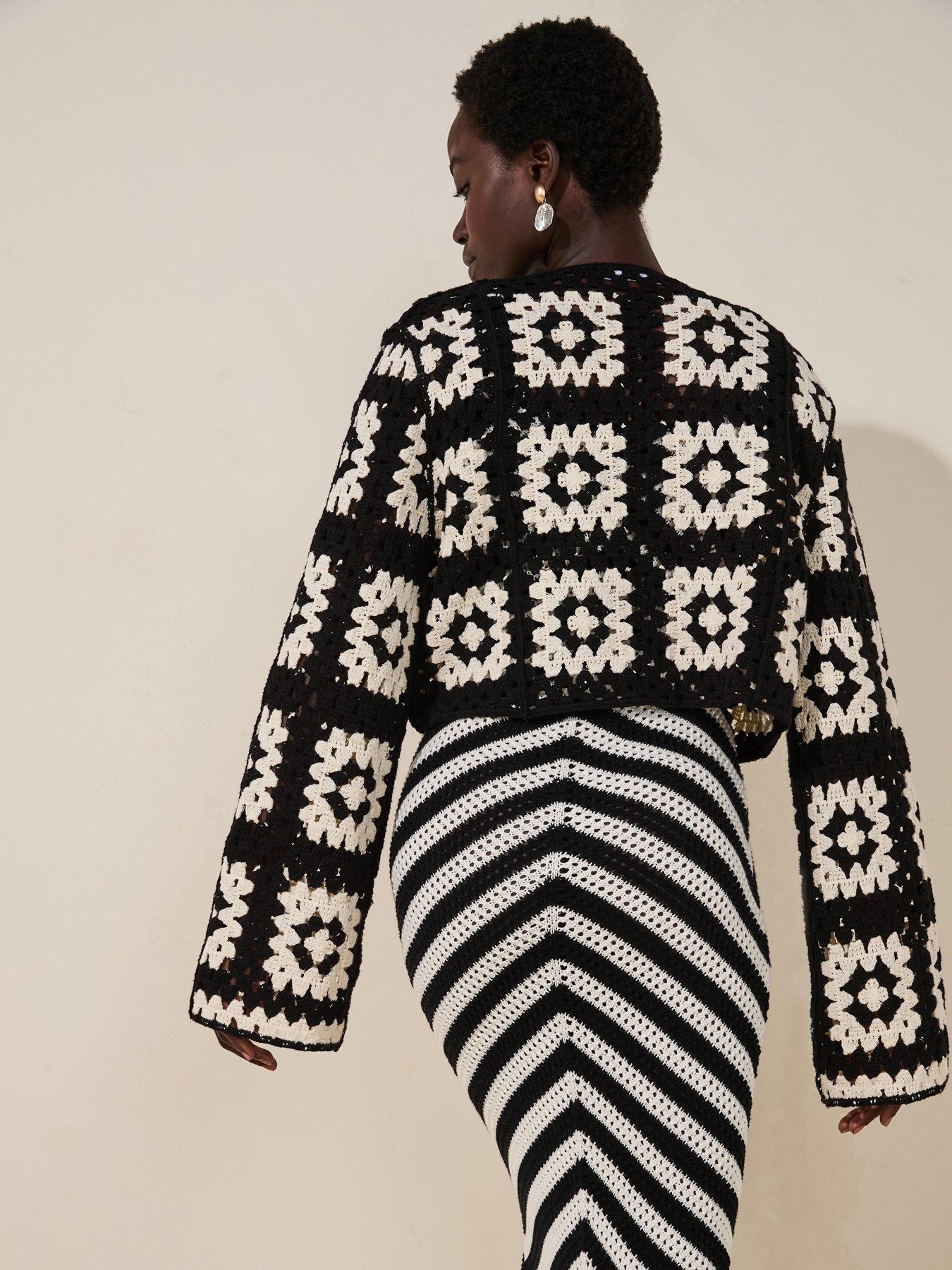 Image 2 of 6 of V by Very Cotton Rich Cropped Crochet Cardigan - Black/white
