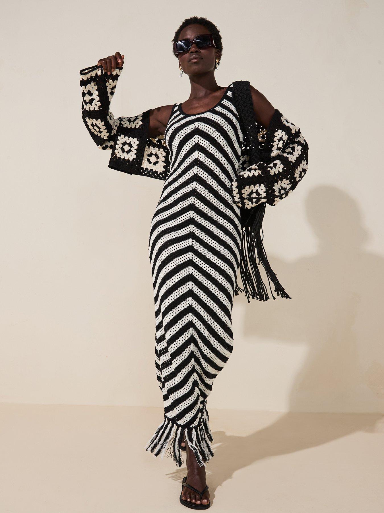 Image 3 of 6 of V by Very Cotton Rich Cropped Crochet Cardigan - Black/white