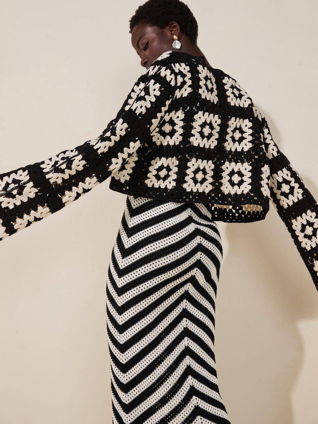 Image 6 of 6 of V by Very Cotton Rich Cropped Crochet Cardigan - Black/white