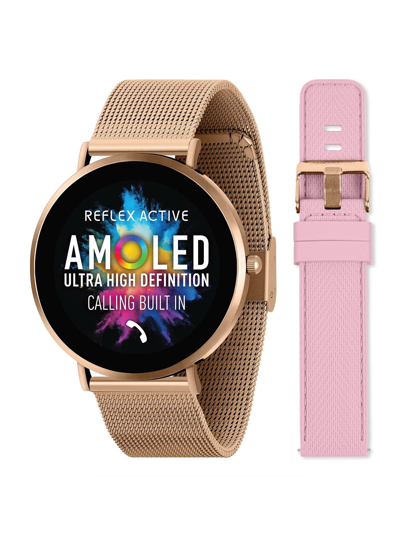 Image of Reflex Active Reflex Active Series 42 Rose Gold Mesh and Pink Silicone Strap Amoled Ultra Slim Smart Calling Watch Set