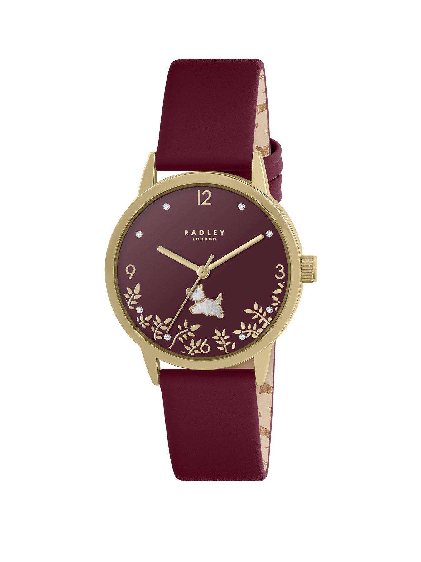 radley-radley-gold-plated-cranberry-red-leather-watch-18ct-gold-plated-earring-twin-pack-and-ceramic-trinket-tray-setstillFront