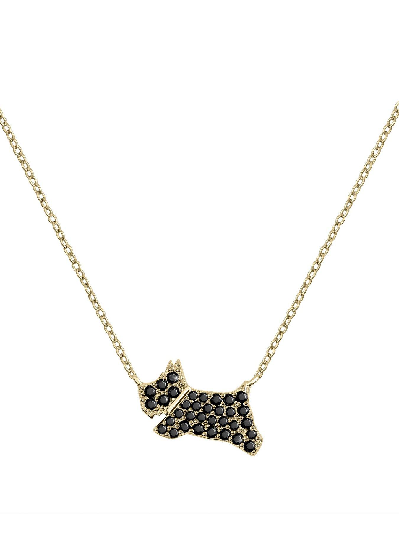 undefined Radley 18ct Gold Plated Sterling Silver Black Stone Set Jumping Dog Pendant Necklace