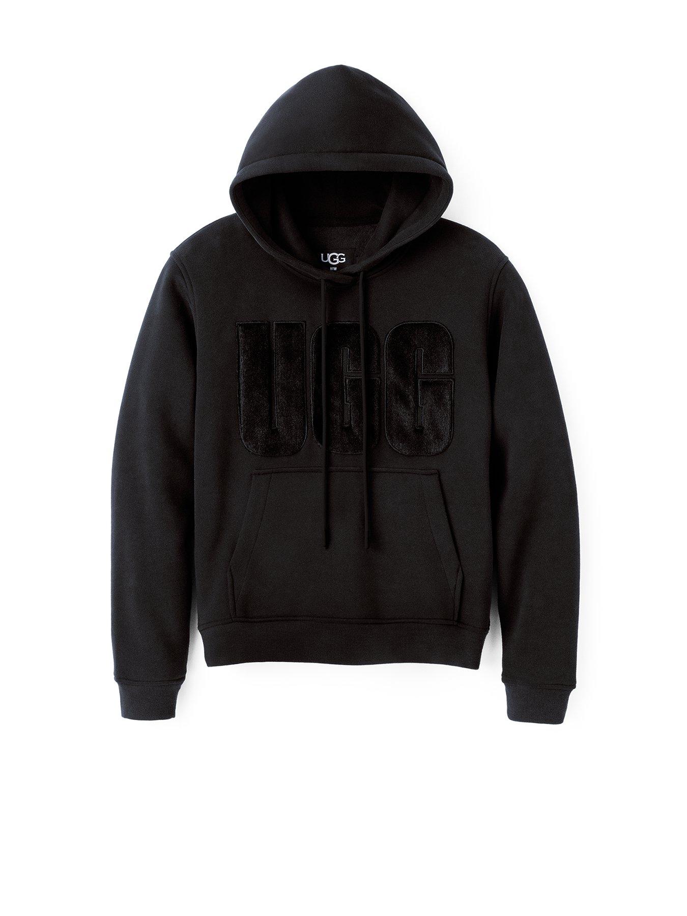 ugg-rey-fuzzy-logo-hoodie-blackfront