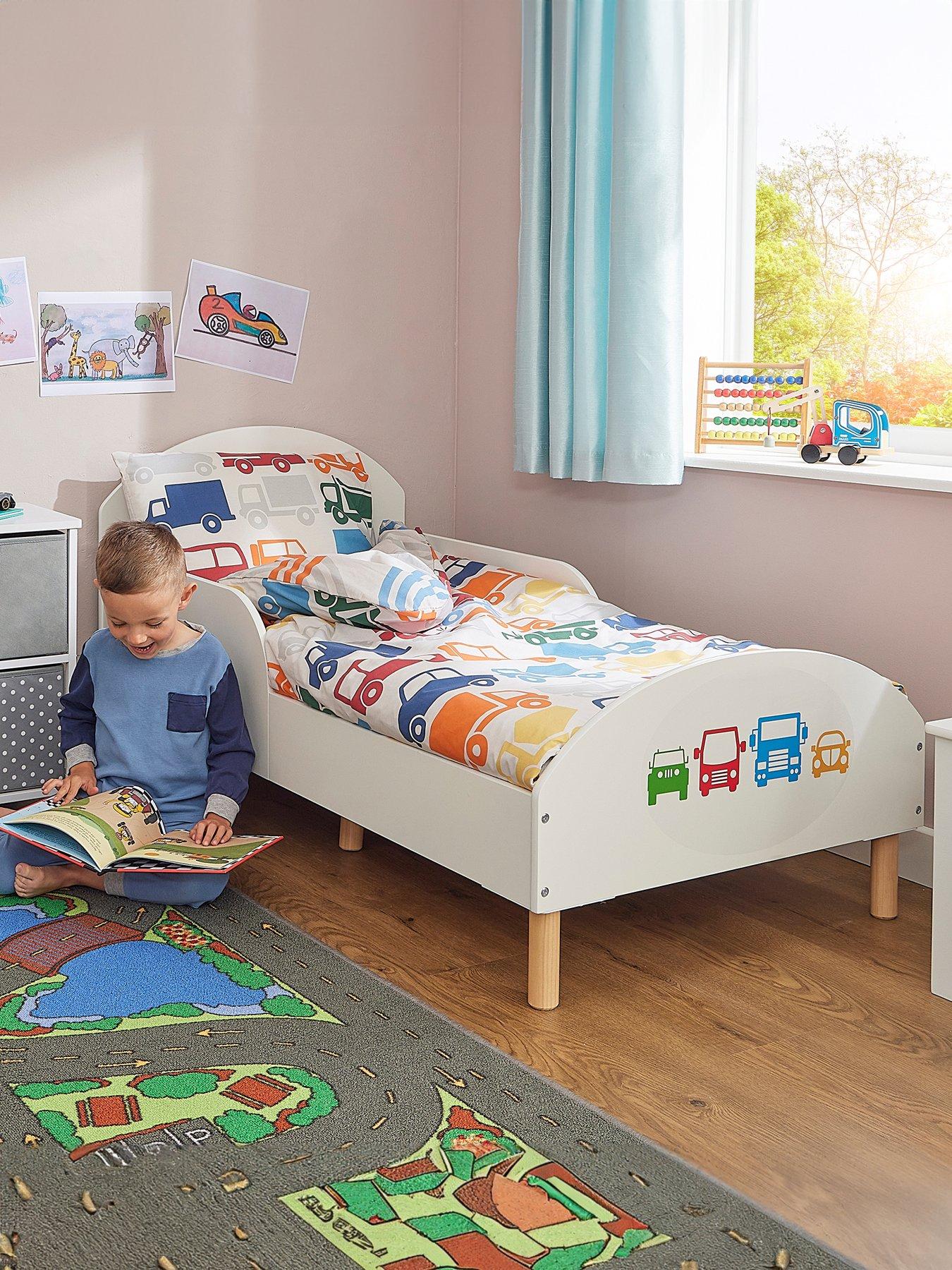 liberty-house-white-toddler-bed-with-car-decalfront